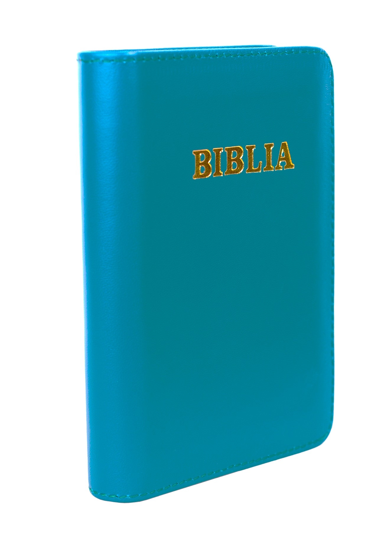 Biblia mica, coperta piele, culoare, albastru, index, fermoar, margini aurii, cuv. lui Isus in rosu [047 PFI]