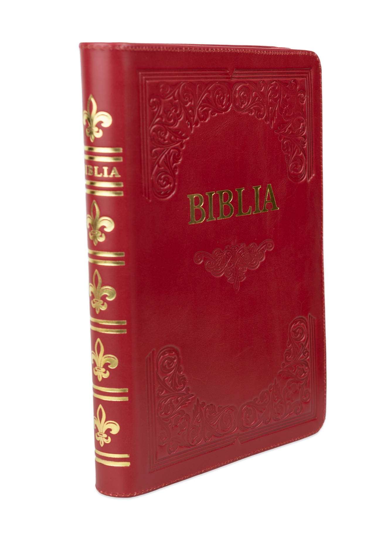 Biblie mare, piele, handmade, roșu închis, index, margini aurii,  cuv. Isus cu rosu [SI 076 HM]