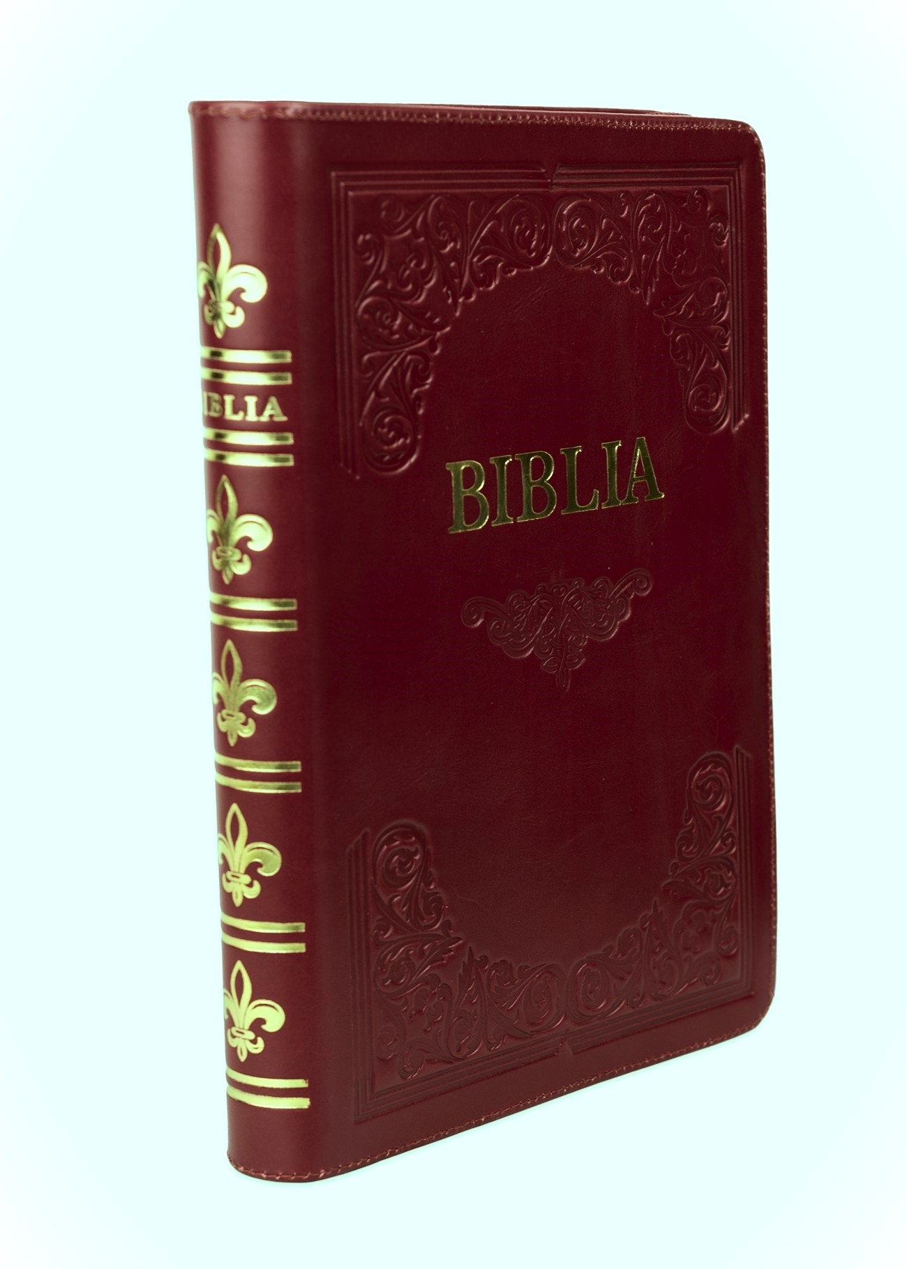 Biblie mare, piele, handmade, vișinie, index, margini aurii,  cuv. Isus cu rosu [SI 076 HM]
