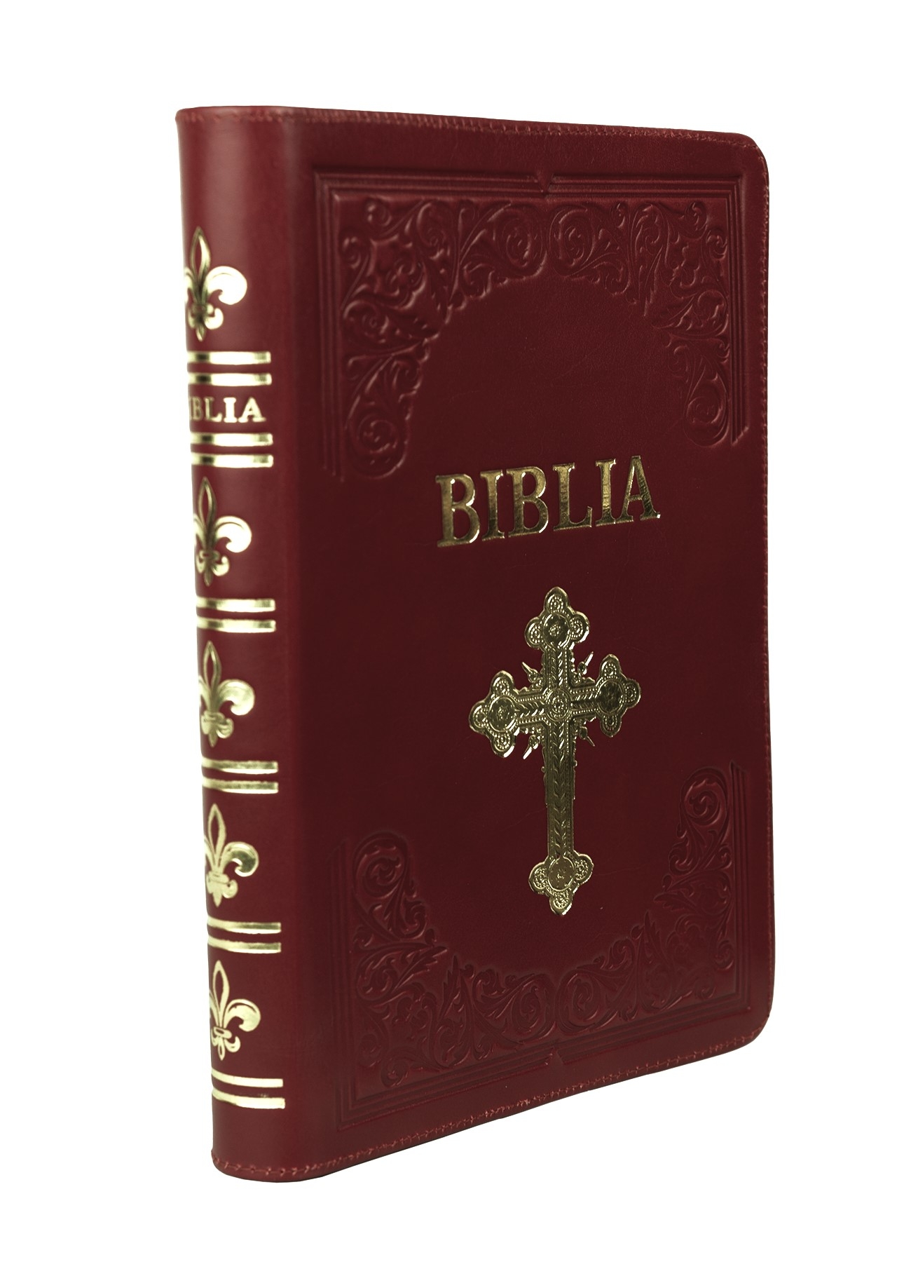 Biblie mare, piele, handmade, vișinie, index, margini aurii,  cuv. Isus cu rosu [SI 076 HM]