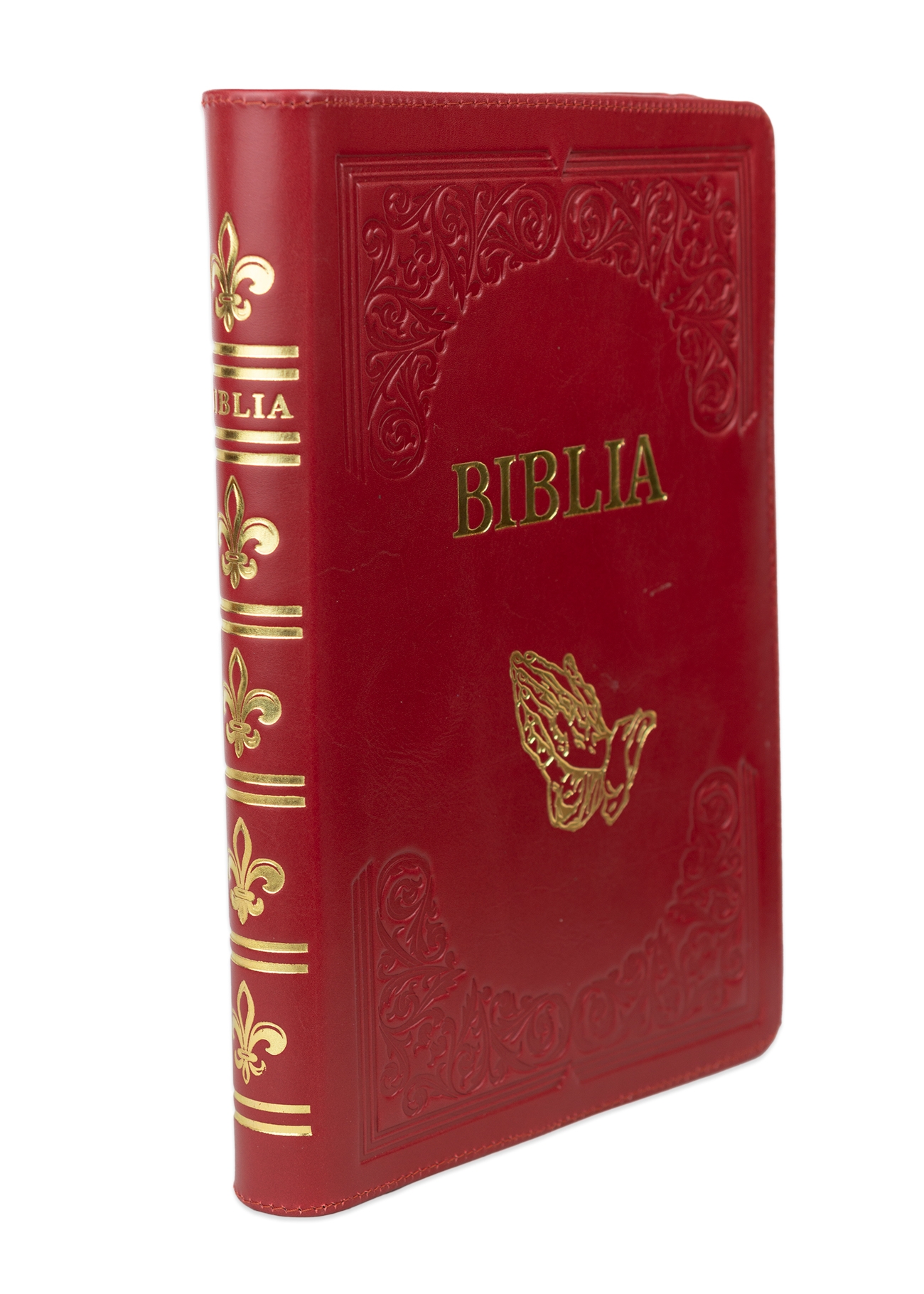 Biblie mare, piele, handmade, roșu închis, index, margini aurii,  cuv. Isus cu rosu [SI 076 HM]