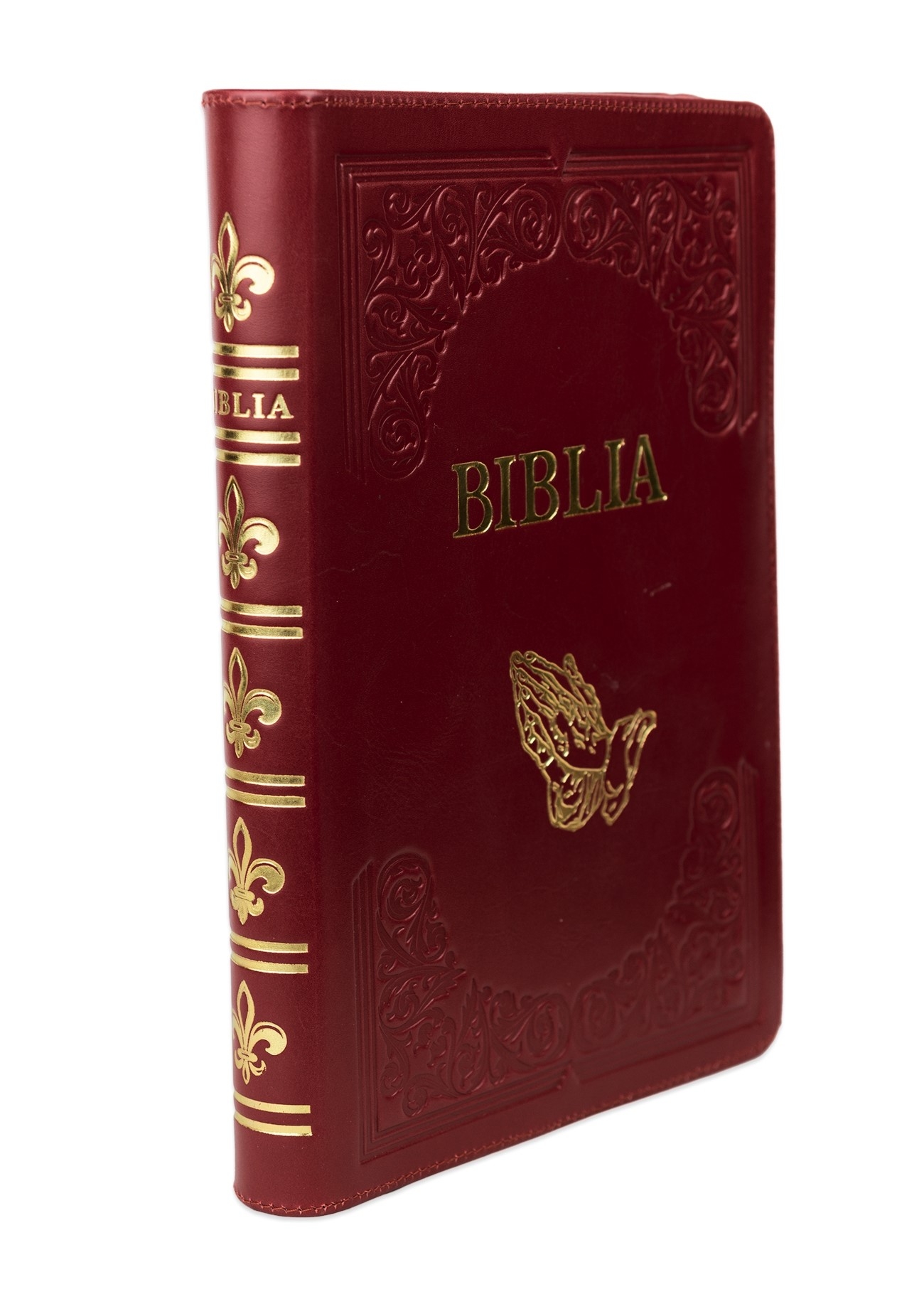 Biblie mare, piele, handmade, vișinie, margini aurii,  cuv. Isus cu rosu [SI 076 HM]