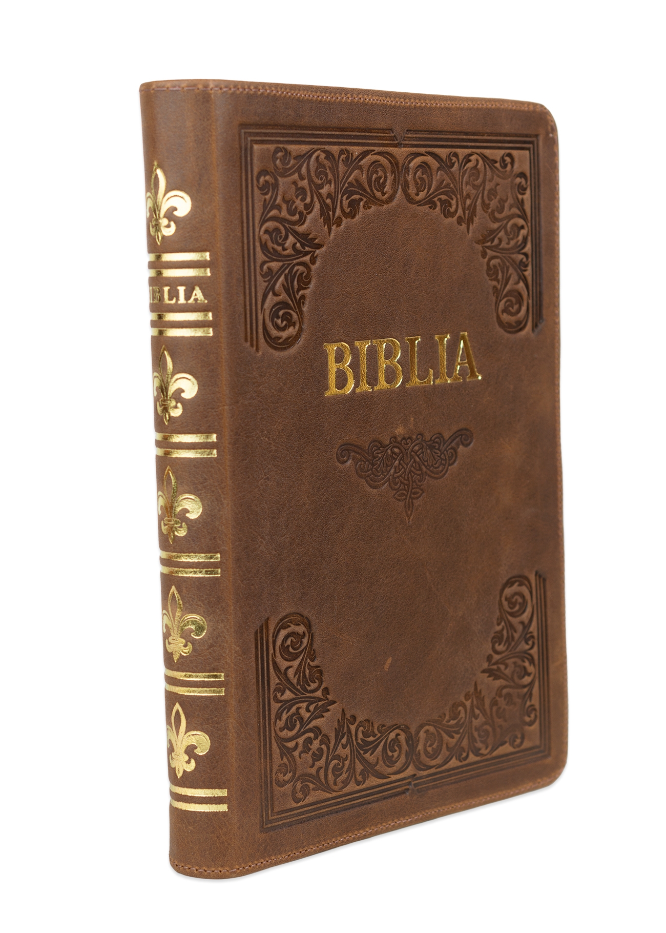 Biblie mare, piele, handmade, maro, index, margini aurii,  cuv. Isus cu rosu [SI 076 HM]