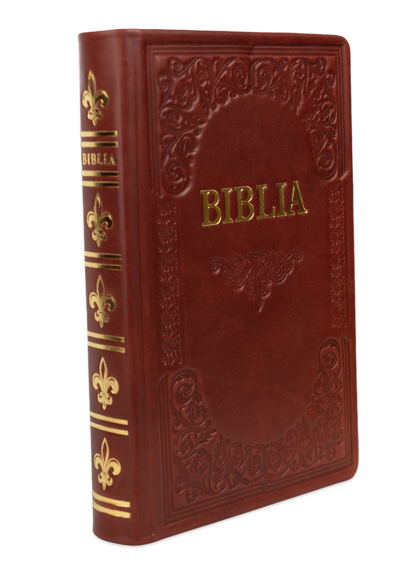 Biblie mare, piele, handmade, maro roșcat, index, margini aurii,  cuv. Isus cu rosu [SI 076 HM]