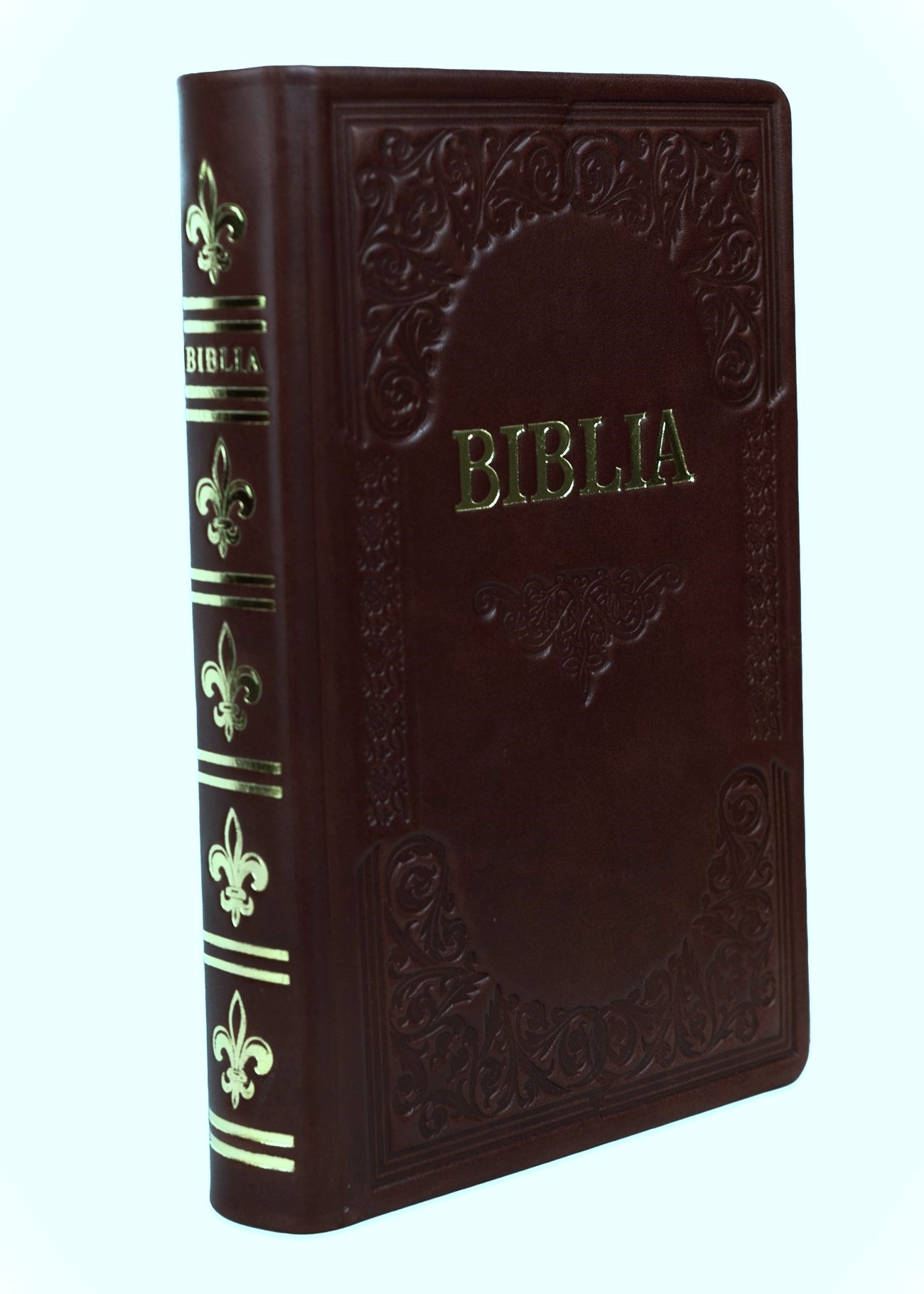 Biblie mare, piele, handmade, maro, index, margini aurii,  cuv. Isus cu rosu [SI 076 HM]