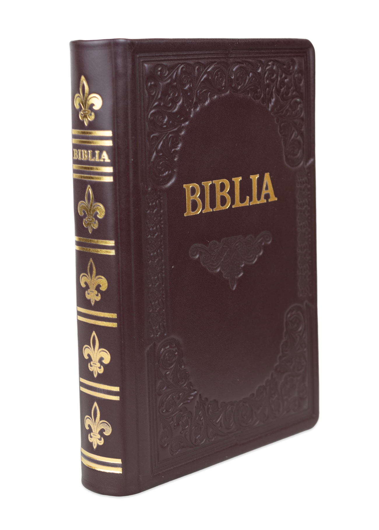 Biblie mare, piele, handmade, bordo închis, index, margini aurii,  cuv. Isus cu rosu [SI 076 HM]