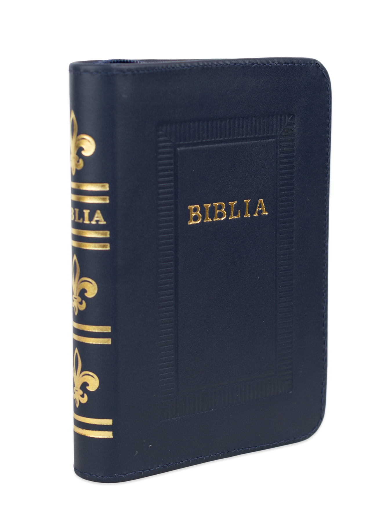 Biblie marime mica, piele, hand made, culoare bleumarin închis, index, fermoar, margini aurii, cuv. lui Isus cu rosu [047 HM]