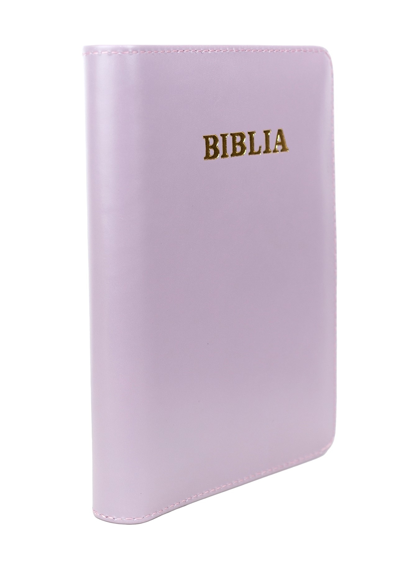 Biblia mica, coperta piele, culoare, mov deschis, index, fermoar, margini aurii, cuv. lui Isus in rosu [047 PFI]