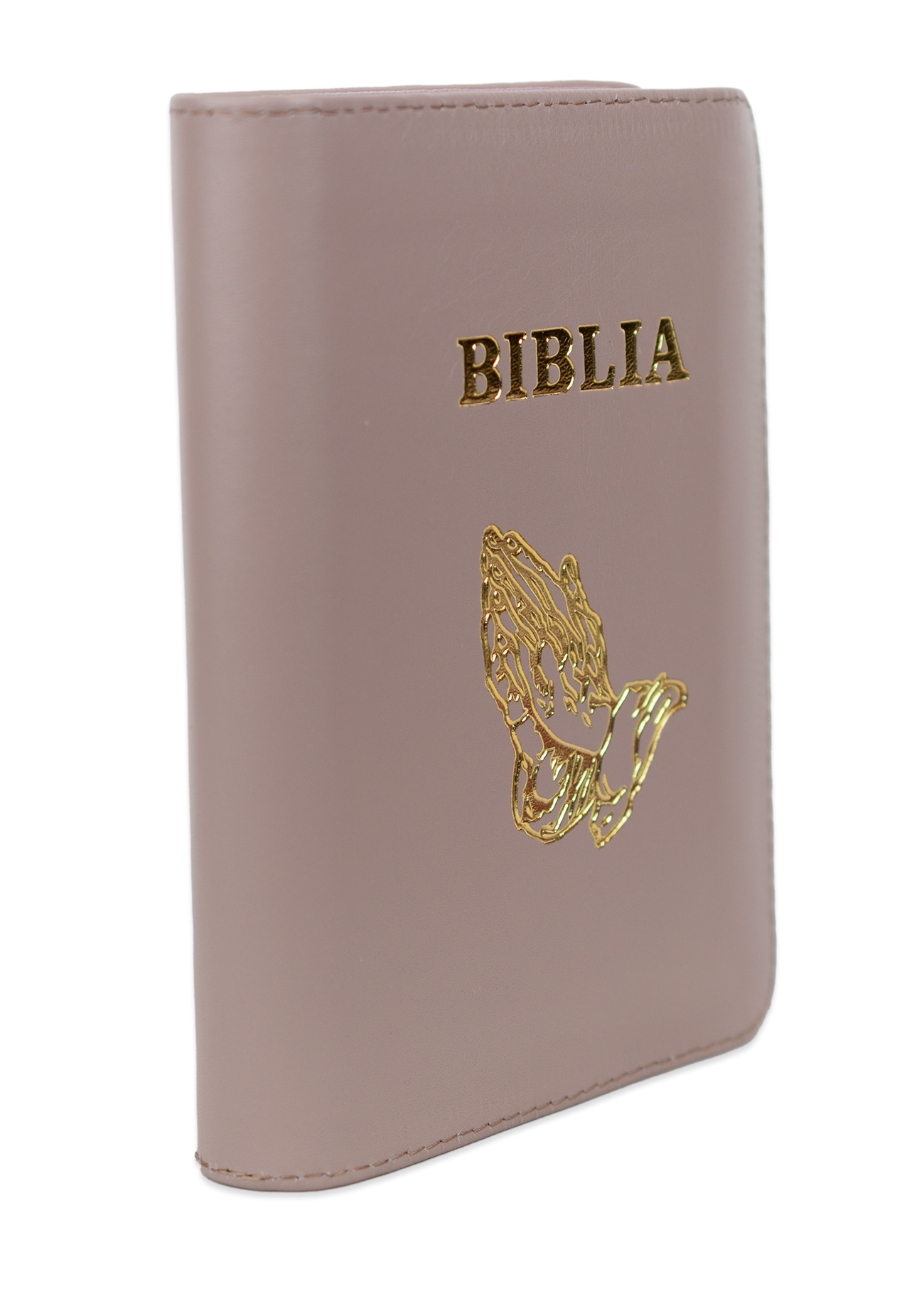 Biblia mica, coperta piele, roz plămâniu, index, fermoar, margini aurii,  simbolul maini, cuv. lui Isus in rosu [047 PFI]