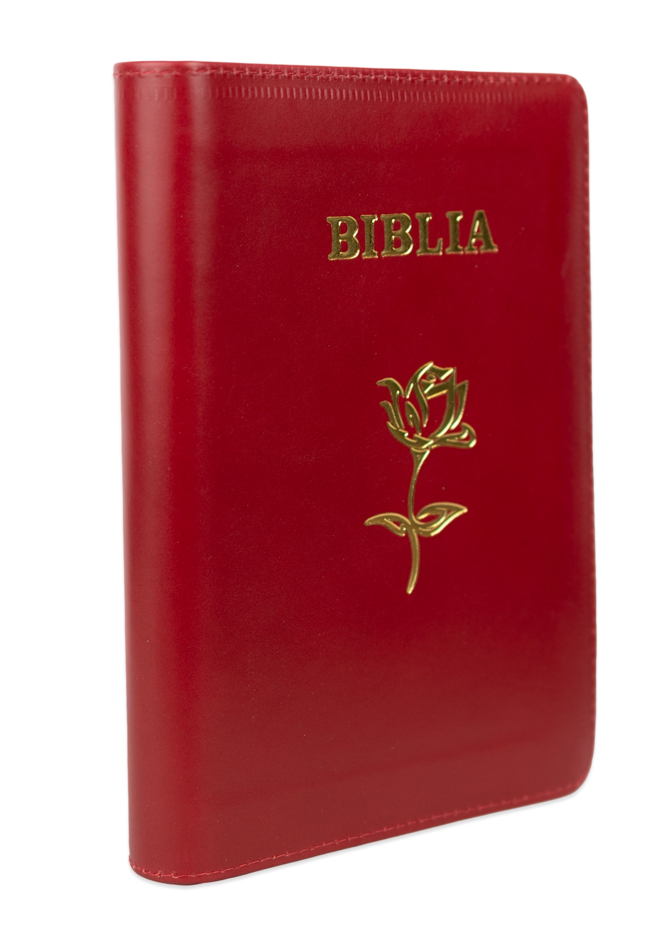 Biblie din piele, marime medie, culoare, roșu închis, simbol floral, fermoar, index, margini aurii, cuv. lui Isus cu rosu [SB 057 PFI]
