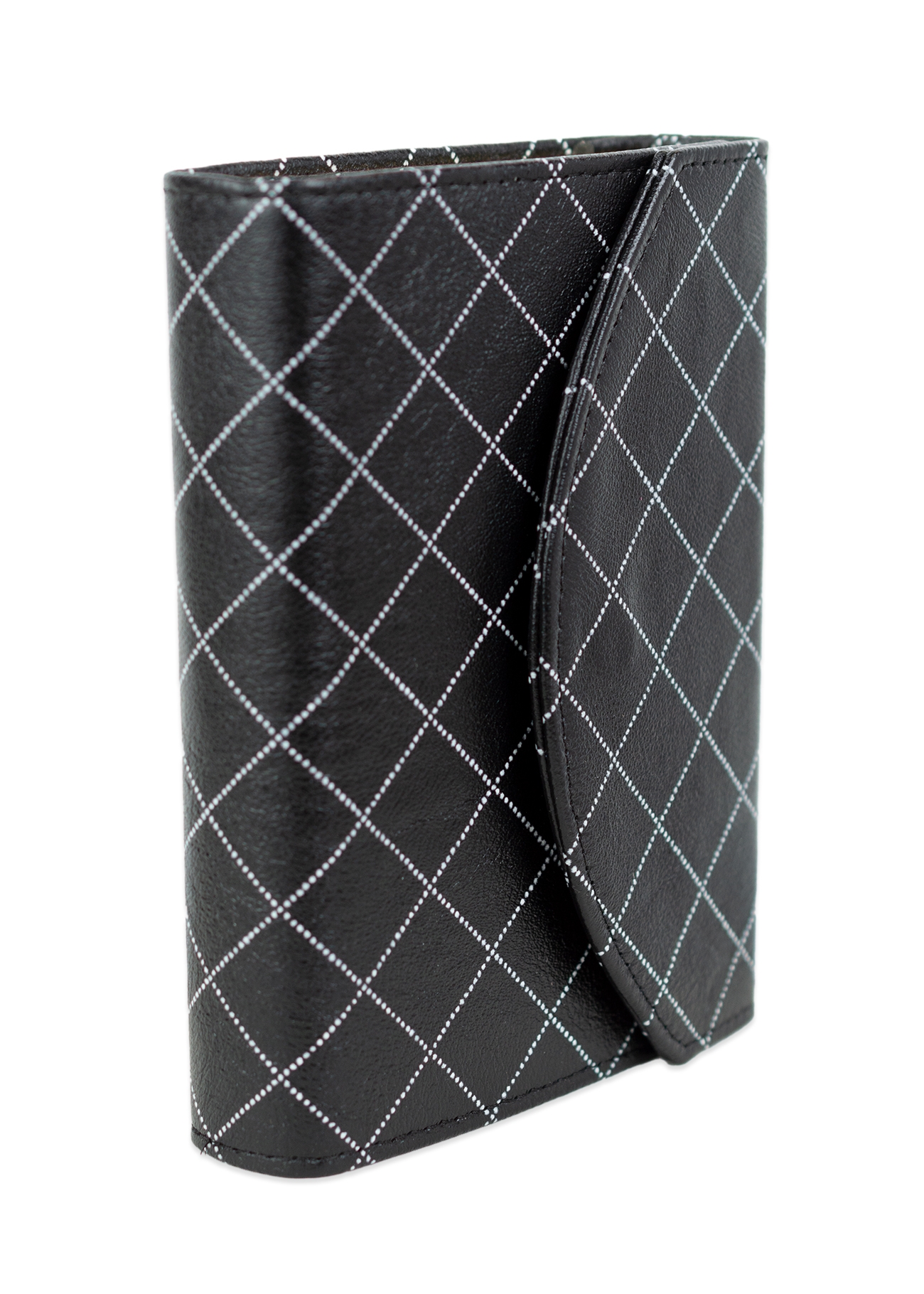 Biblia mica, din piele, neagră cu carouri, clapeta cu capsa, index, margini aurii, cuv. lui Isus in rosu [MAR 047 PCI]