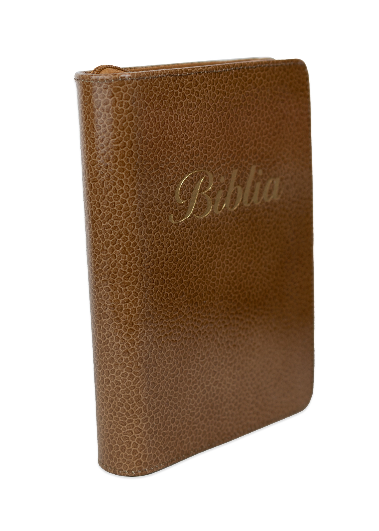 Biblia marime mica, maro, piele, fermoar, margini aurii, index, cuv. lui Isus cu rosu [047 PFI]