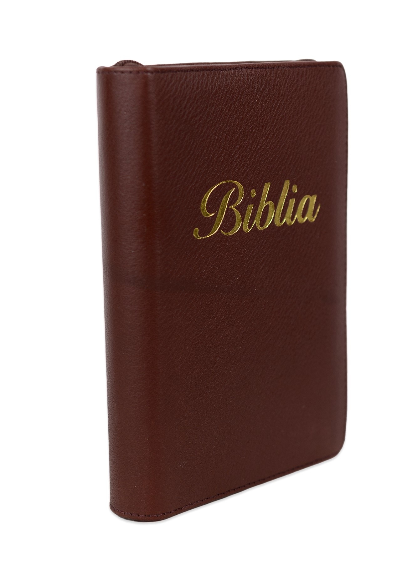 Biblie mare, piele, cărămiziu, fermoar, index, margini argintii, cuv. Isus cu rosu + inel pentru pix [MAR 073 PFI]