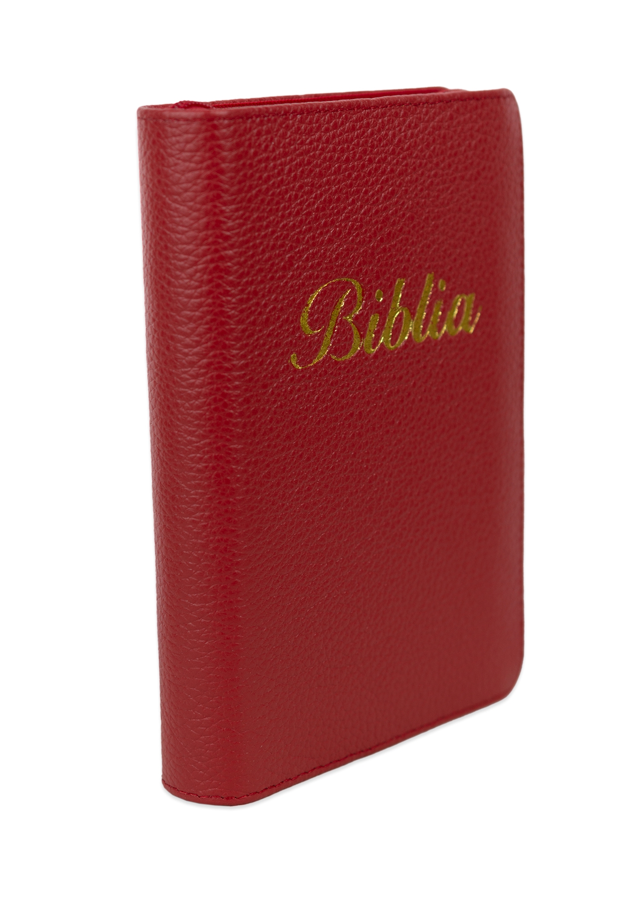 Biblia marime mica, roșu închis, piele, fermoar, margini aurii, index, cuv. lui Isus cu rosu [047 PFI]