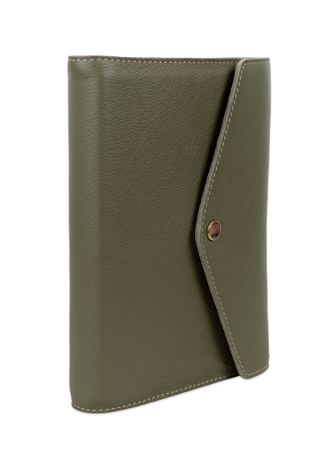 Biblia in husa handmade piele autentica, cu clapetă si capsă, mărime medie, verde oliv , index, margini aurii, cuv. lui Isus cu rosu [057 HBL]