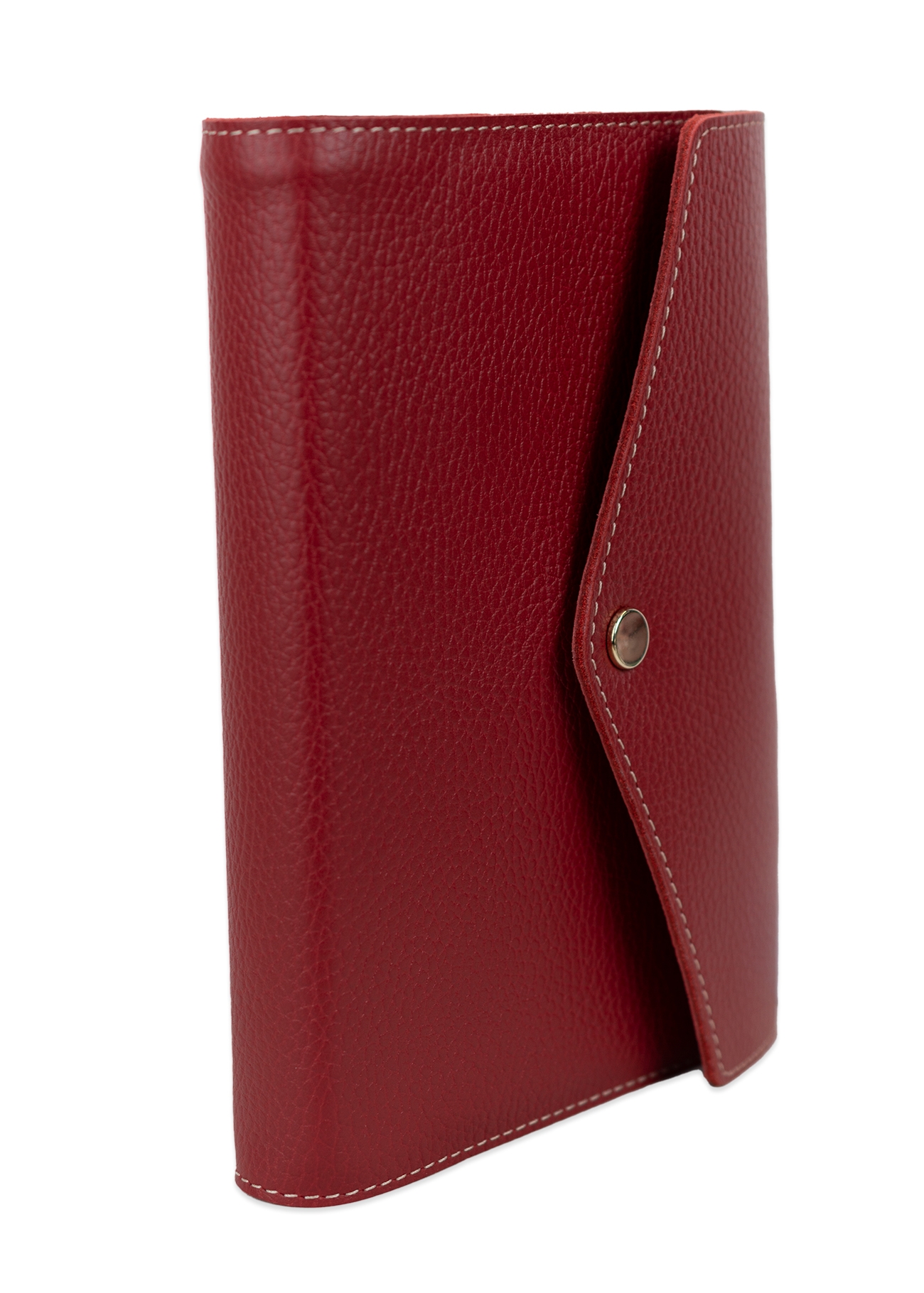 Biblia in husa handmade piele autentica, cu clapetă si capsă, mărime medie, roșie, index, margini aurii, cuv. lui Isus cu rosu [057 CLA]