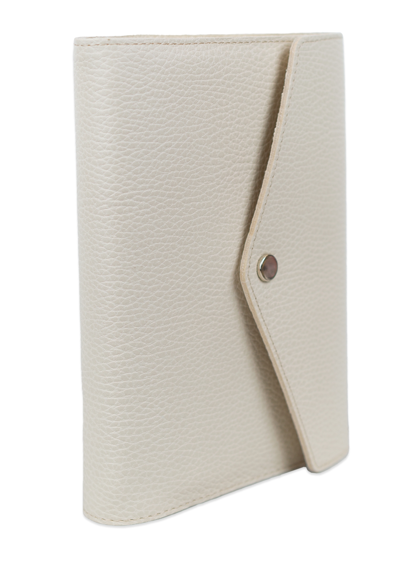 Biblia in husa handmade piele autentica, cu clapetă si capsă, mărime medie, bej, index, margini aurii, cuv. lui Isus cu rosu [057 HBL]