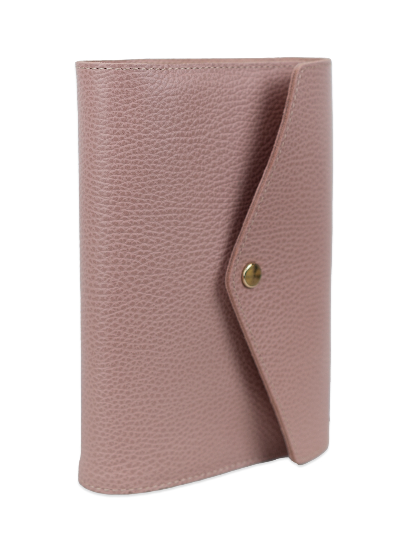 Biblia in husa handmade piele autentica, cu clapetă si capsă, mărime medie, roz pal, index, margini aurii, cuv. lui Isus cu rosu [057 HBL]