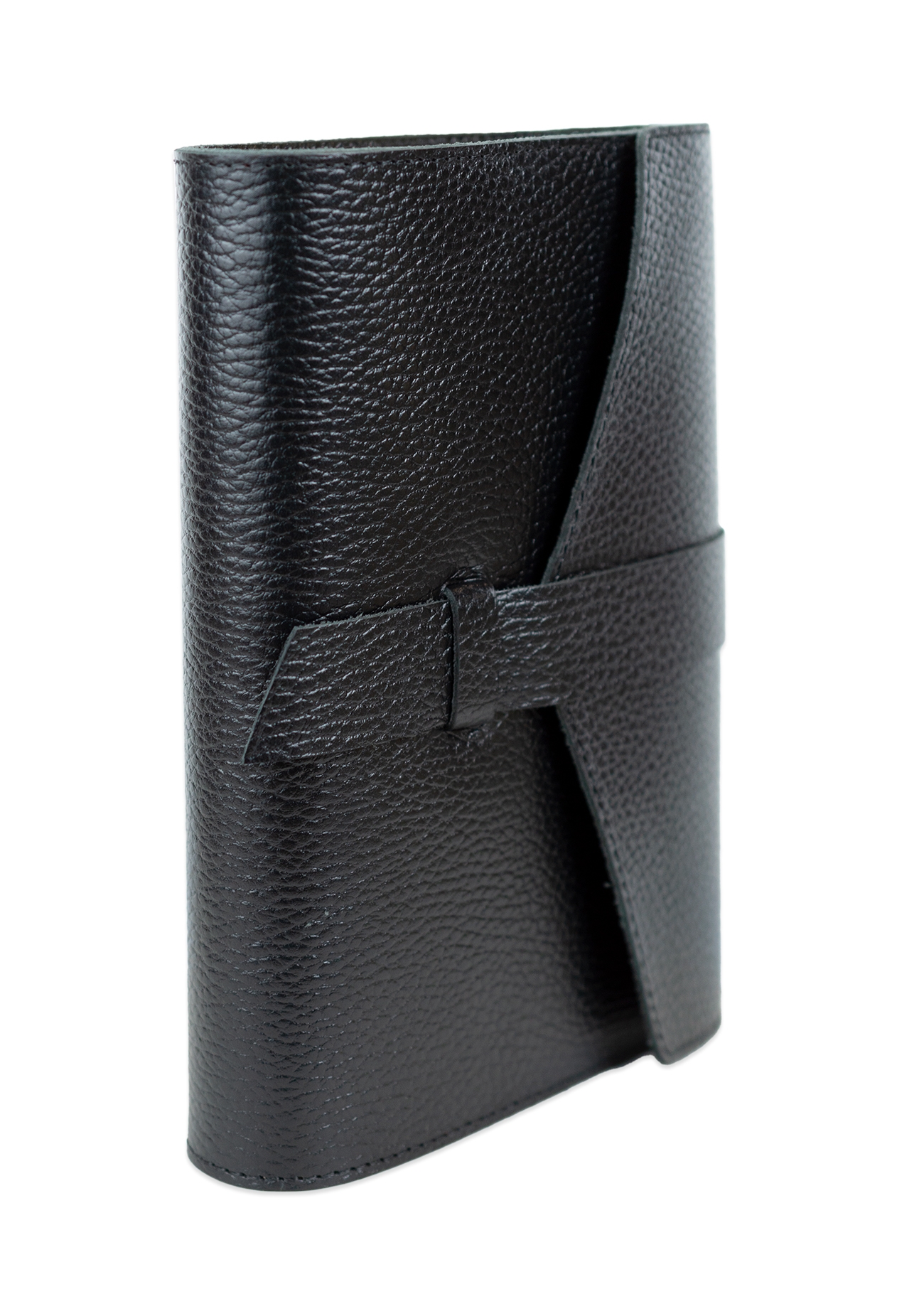 Biblia in husa handmade piele autentica, cu clapeta si bareta,  marime medie, neagră, index, margini aurii, cuv. lui Isus cu rosu [057 HCB]