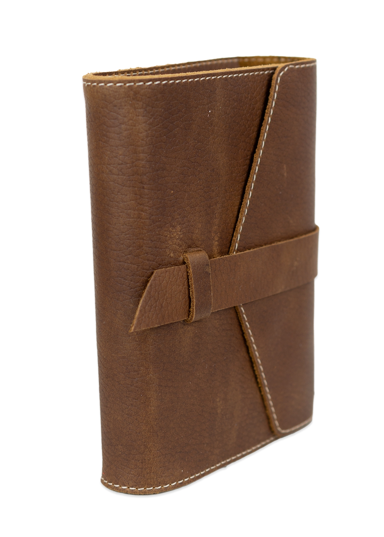 Biblia in husa handmade piele autentica, cu clapeta si bareta, marime mica, maro închis, index, margini aurii, cuv. lui Isus cu rosu [047 HCB]