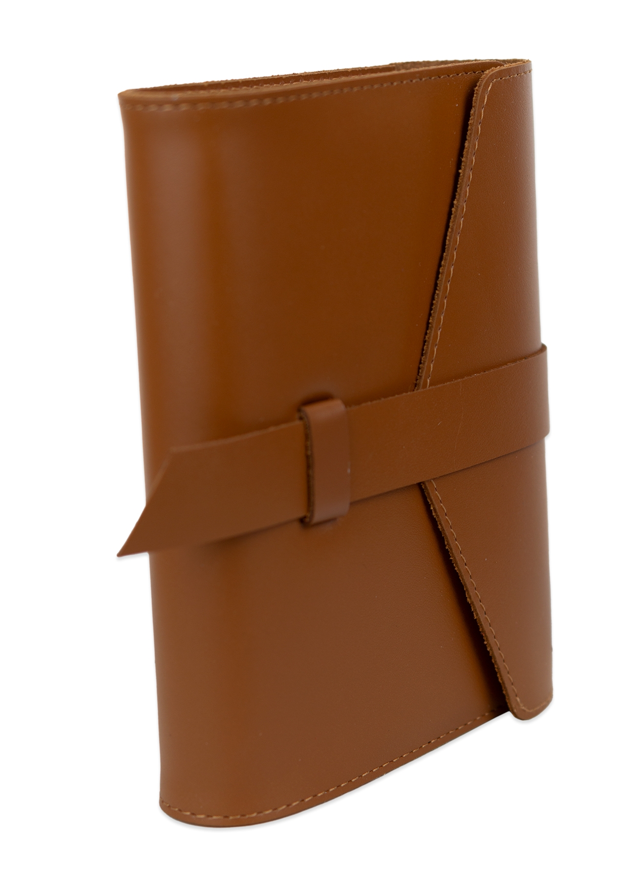 Biblia in husa handmade piele autentica, cu clapeta si bareta, marime mica, maro, index, margini aurii, cuv. lui Isus cu rosu [047 HCB]