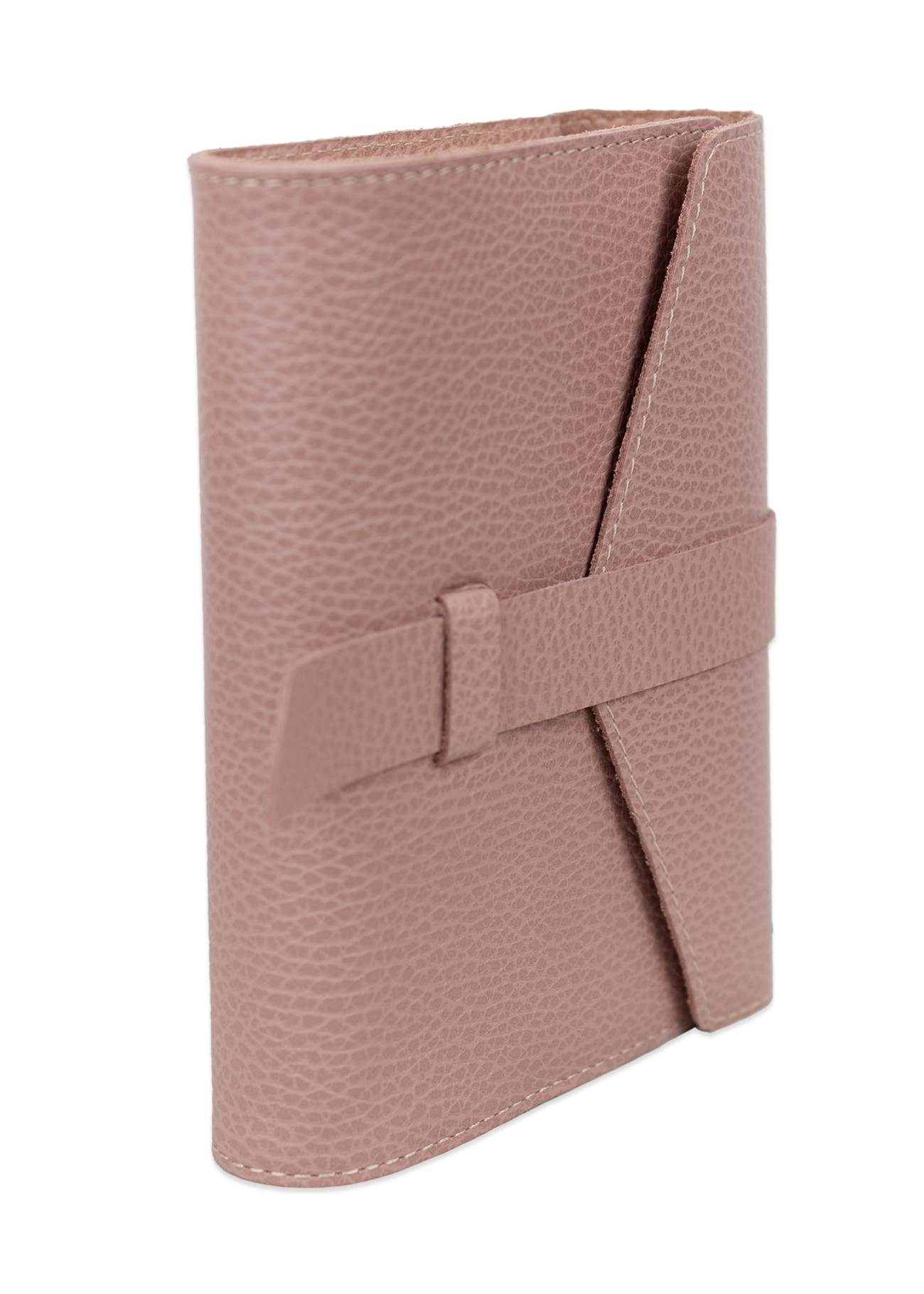 Biblia in husa handmade piele autentica, cu clapeta si bareta, marime mica, roz pal, index, margini aurii, cuv. lui Isus cu rosu [047 HCB]