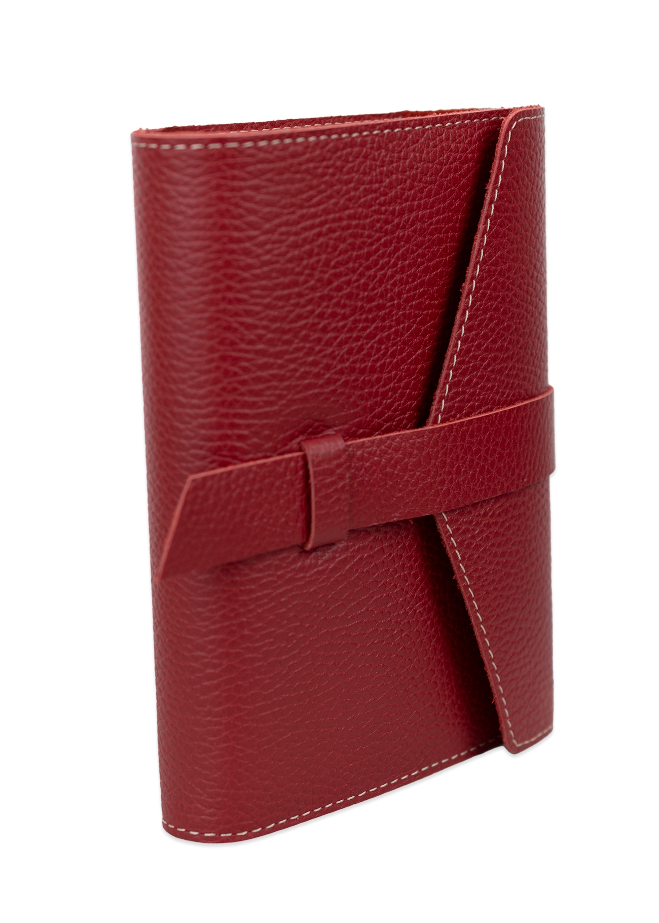 Biblia in husa handmade piele autentica, cu clapeta si bareta, marime mica, roșie, index, margini aurii, cuv. lui Isus cu rosu [047 HCB]