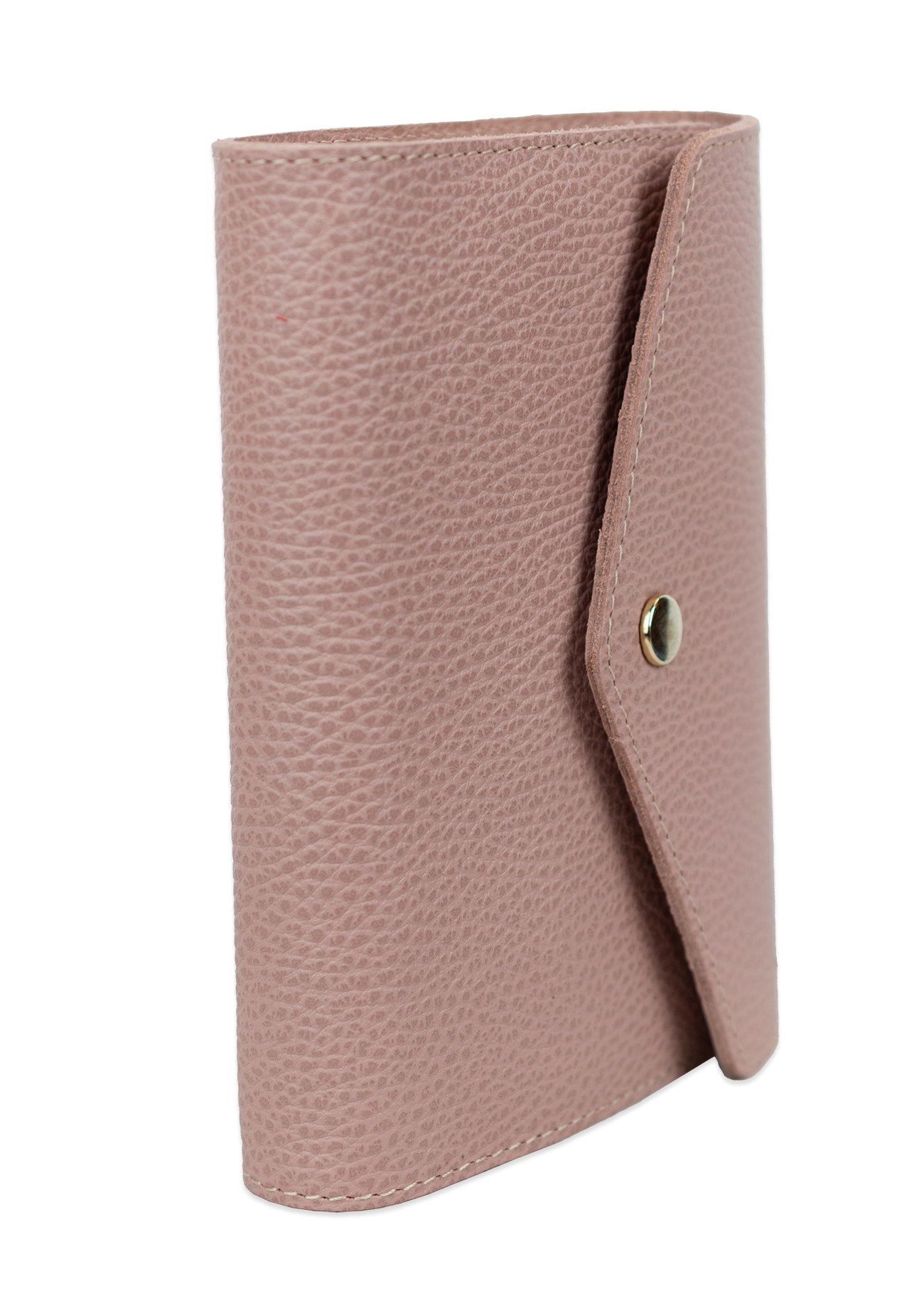 Biblia in husa handmade piele autentica, cu clapeta si capsa, marime mica, roz pal, index, margini aurii, cuv. lui Isus cu rosu [047 HCL]