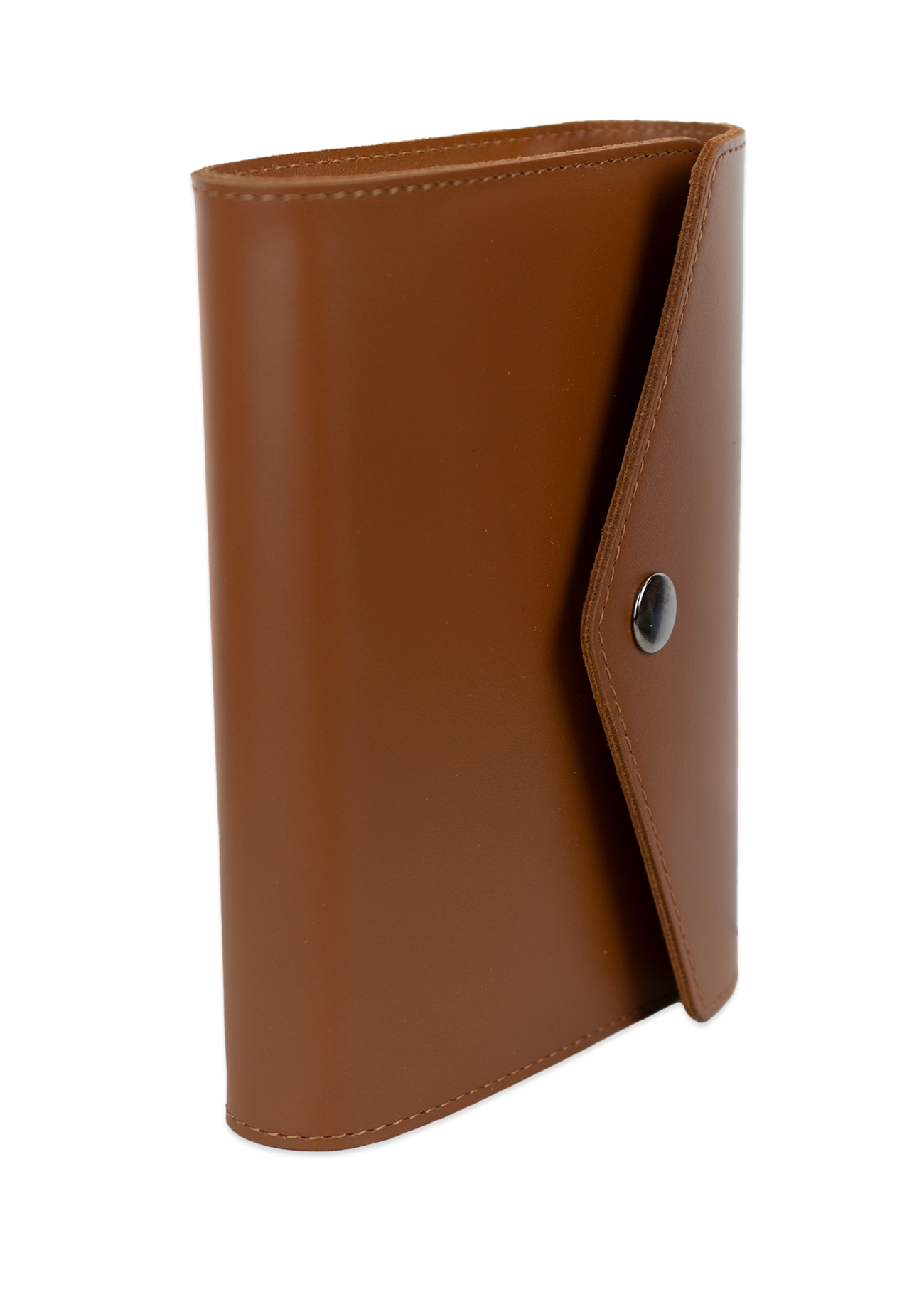 Biblia in husa handmade piele autentica, cu clapeta si capsa, marime mica, maro, index, margini aurii, cuv. lui Isus cu rosu [047 HCL]