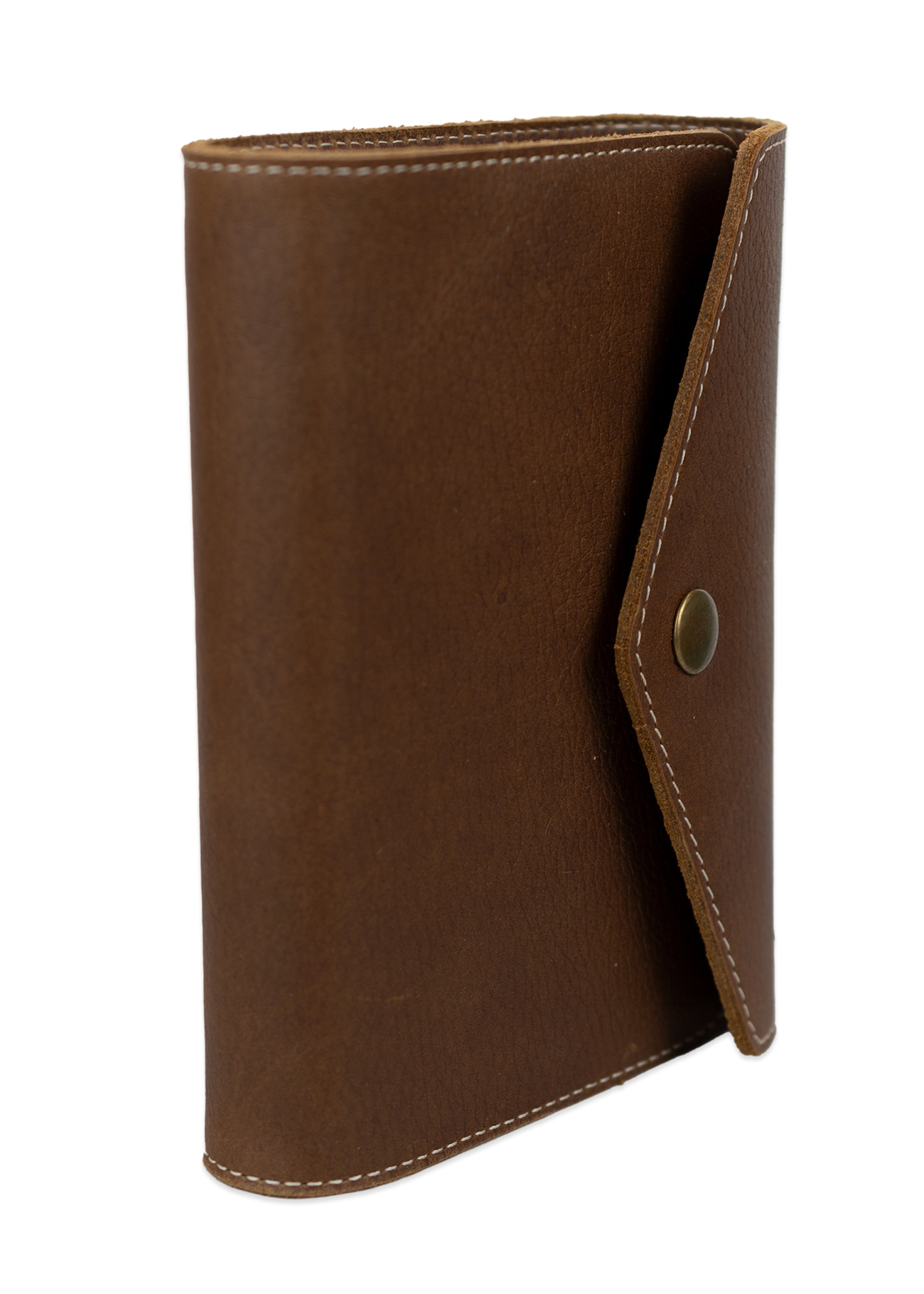 Biblia in husa handmade piele autentica, cu clapeta si capsa, marime mica, maro închis, index, margini aurii, cuv. lui Isus cu rosu [047 HCL]