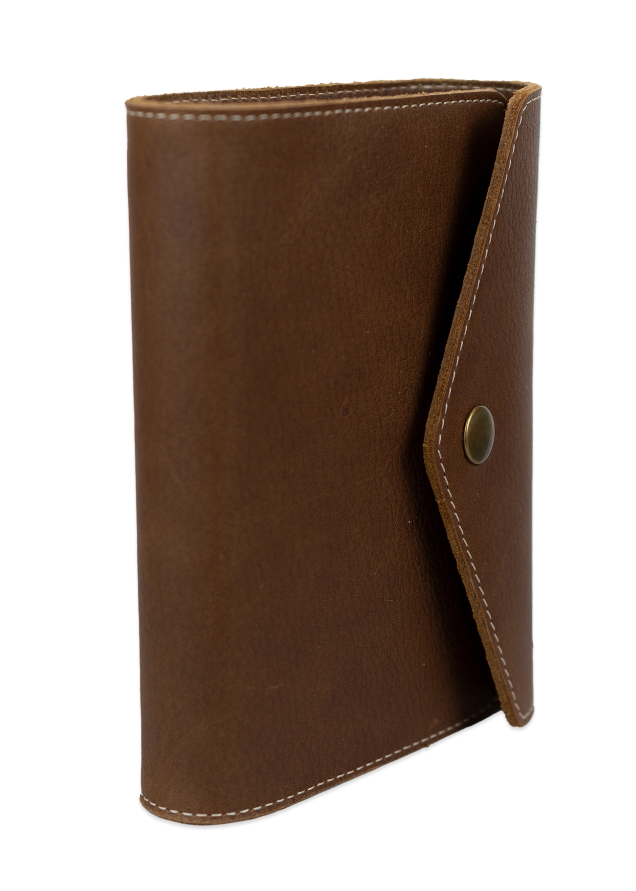 Biblia marime medie, maro, piele, inchidere clapeta cu capsa 2, margini aurii, index, cuv. lui Isus cu rosu [MAR 057 PCI]