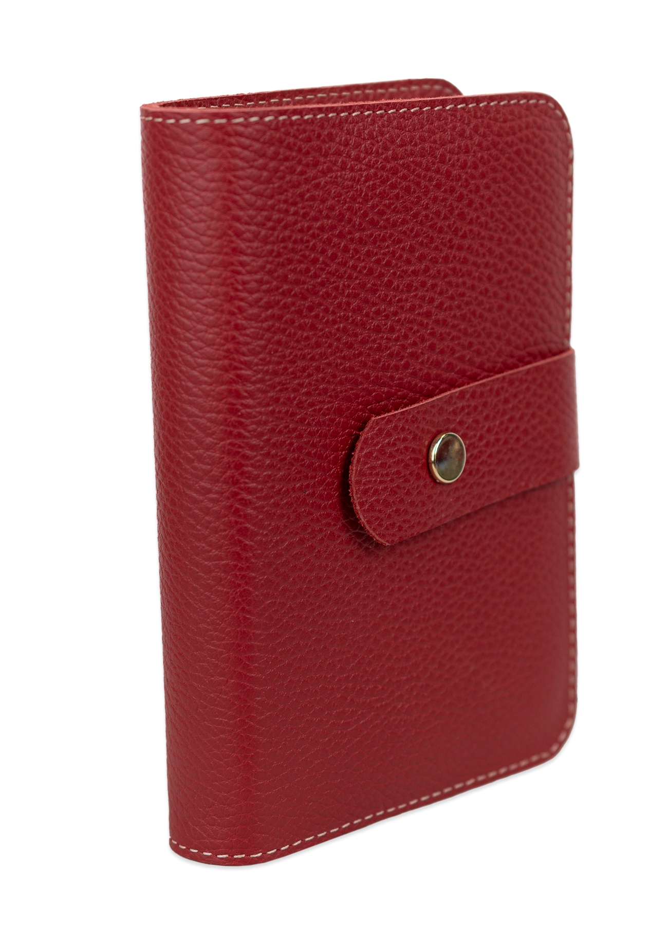 Biblia in husa handmade piele autentica, cu bareta si capsa, marime mica, roșie, index, margini aurii, cuv. lui Isus cu rosu [047 HBC]