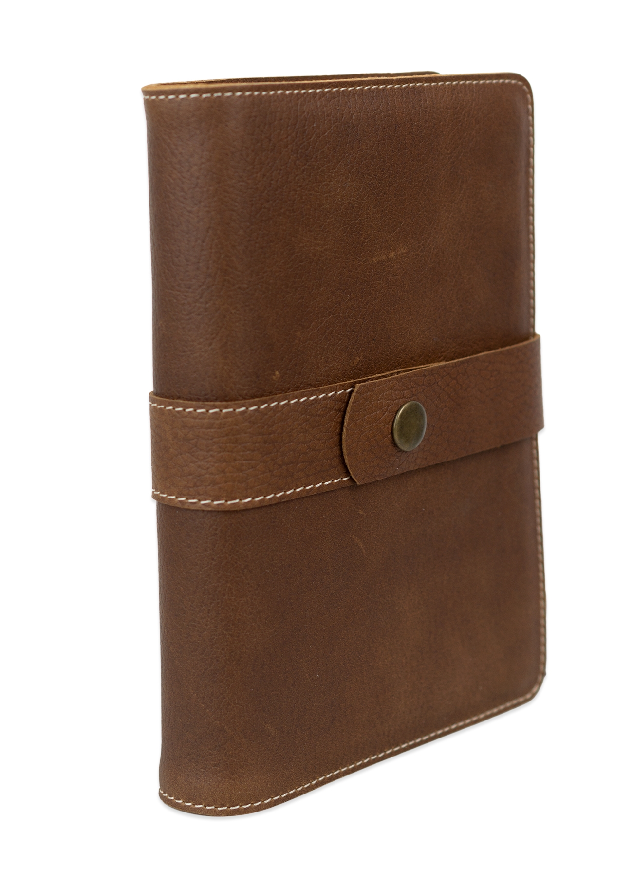 Biblia in husa handmade piele autentica, cu bareta lunga si capsa, marime medie, maro închis, index, margini aurii, cuv. lui Isus cu rosu [057 HBL]