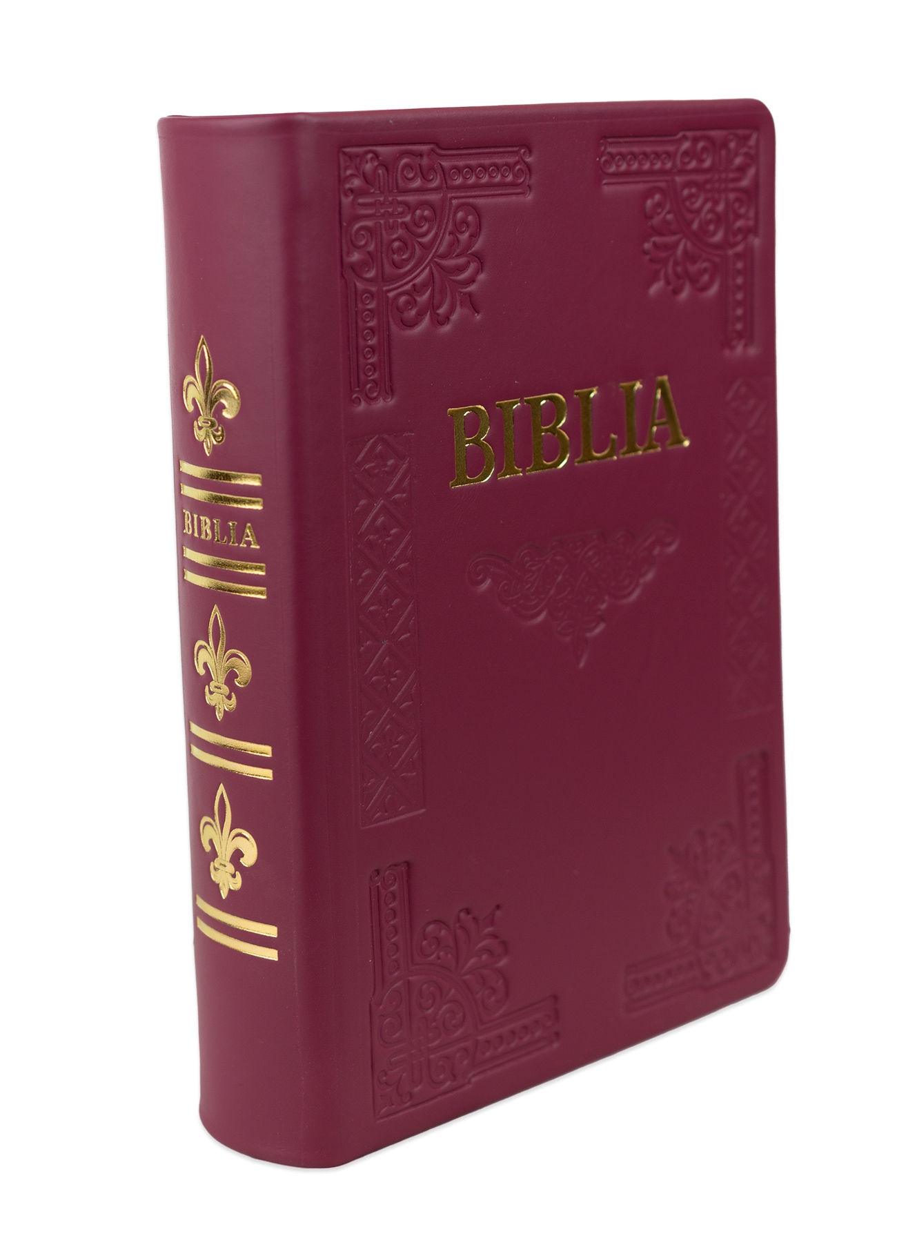 Biblia de studiu pentru femei, piele handmade, marime medie, vișiniu închis, margini argintii, cuv. lui Isus cu rosu