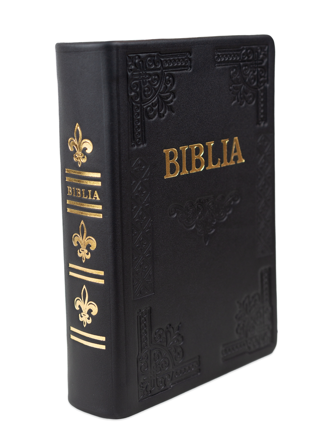 Biblia de studiu pentru femei, piele handmade, marime medie, neagră, margini argintii, cuv. lui Isus cu rosu