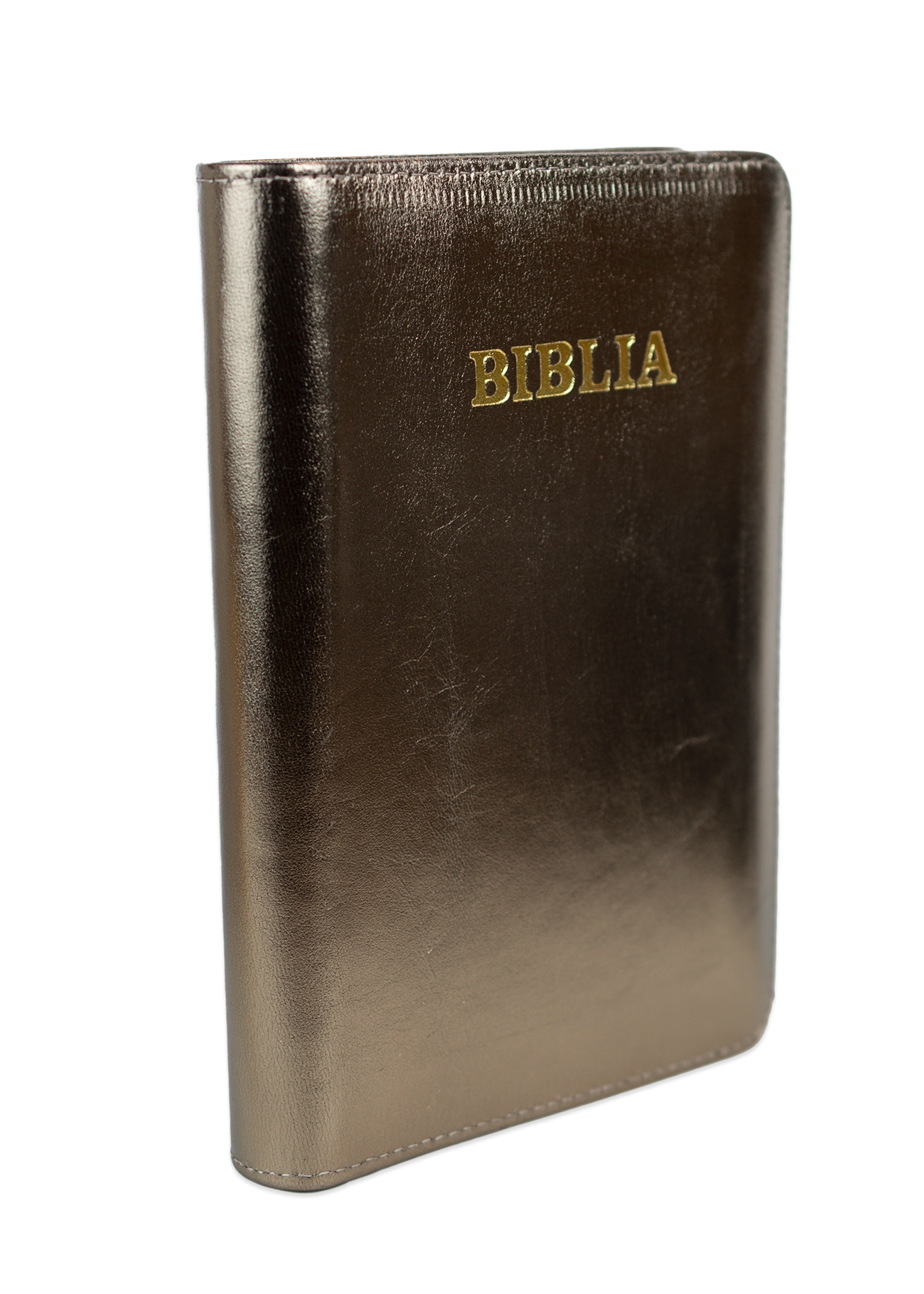 Biblie din piele, marime medie, culoare, oliv sidefat, fermoar, index, margini aurii, cuv. lui Isus cu rosu [SB 057 PFI]