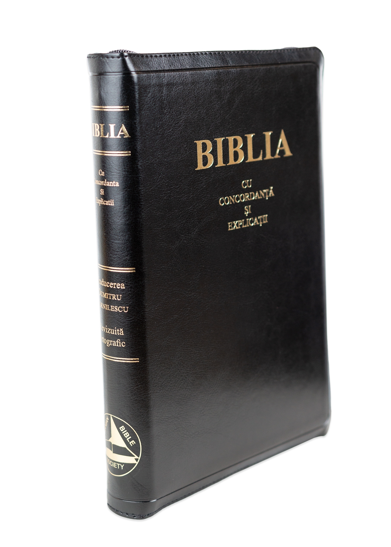 Biblia de lux, cu concordanta si explicatii, mare, piele ecologică, neagră, fermoar, index, margini aurii, cuv. lui Isus cu rosu [CO 77 ZTI]
