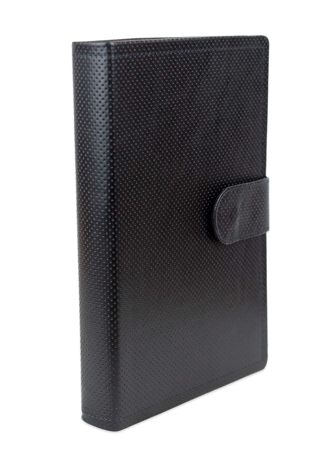 Biblie mare, piele, negru texturat, bareta cu capsa, index, margini argintii, cuv. Isus cu rosu + inel pentru pix [MAR 073 PCI]