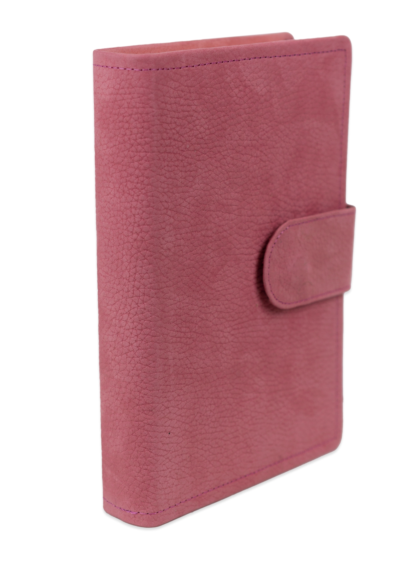 Biblia marime medie, roz, piele, inchidere baretă cu capsă, margini aurii, index, cuv. lui Isus cu rosu [MAR 057 PBI]