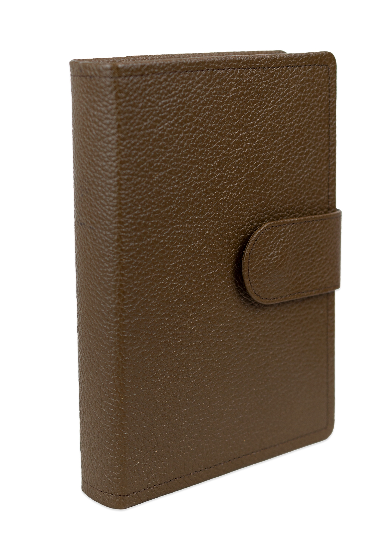 Biblia marime medie, maro, piele, inchidere baretă cu capsă, margini aurii, index, cuv. lui Isus cu rosu [MAR 057 PBI]