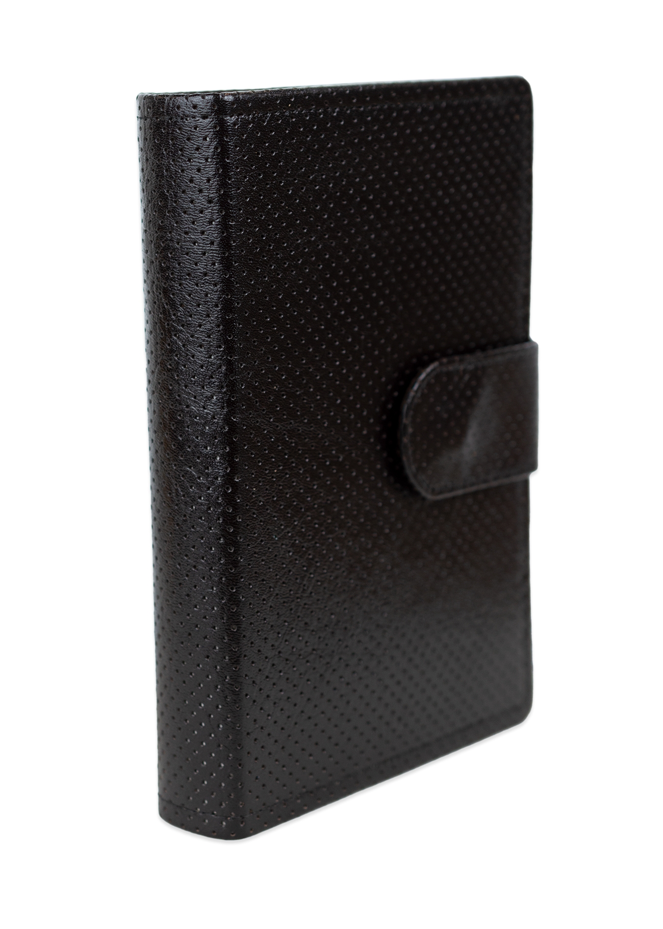 Biblia marime medie, negru texturat, piele, inchidere baretă cu capsă, margini aurii, index, cuv. lui Isus cu rosu [MAR 057 PBI]