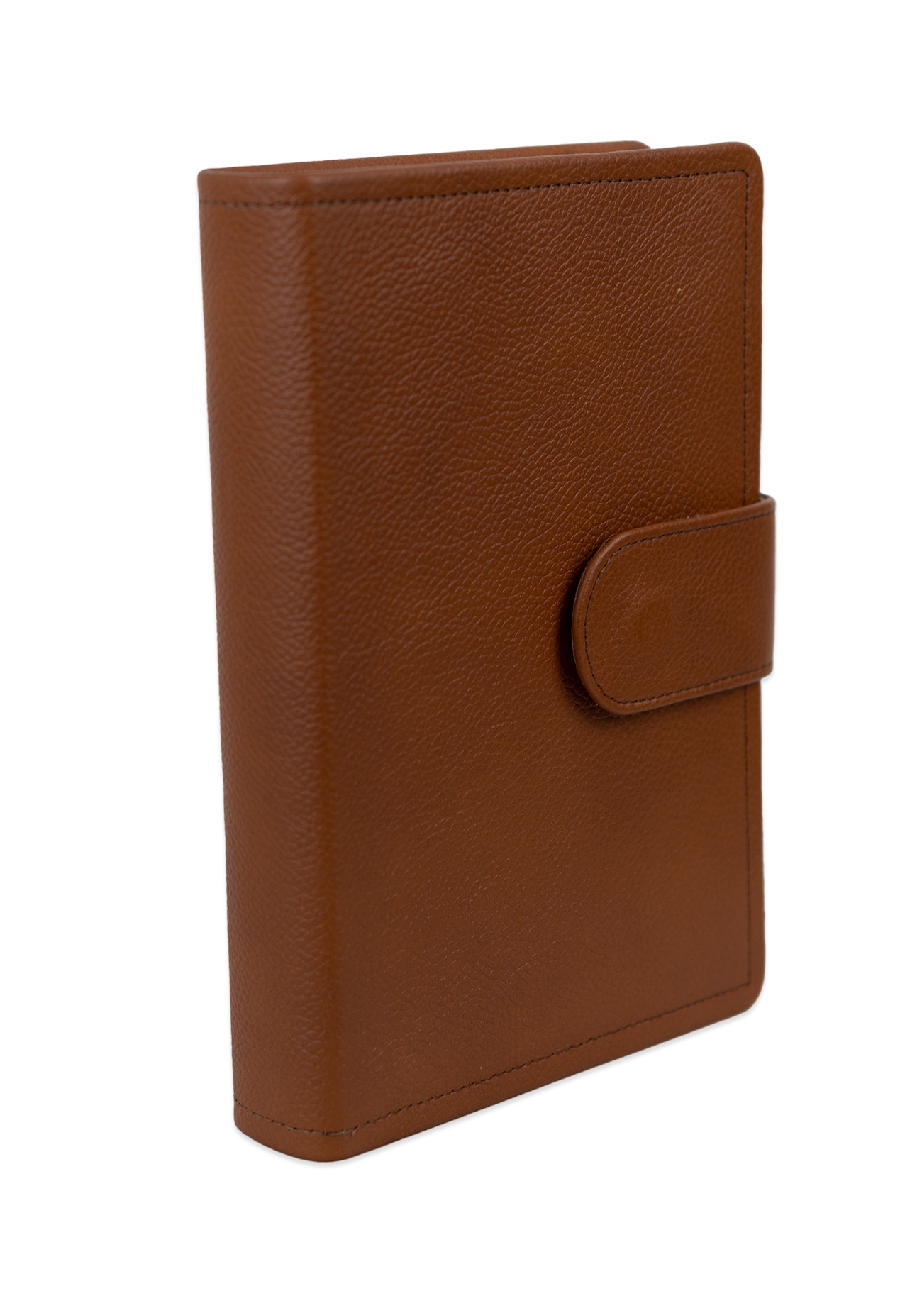 Biblia marime medie, maro, piele, inchidere baretă cu capsă, margini aurii, index, cuv. lui Isus cu rosu [MAR 057 PBI]