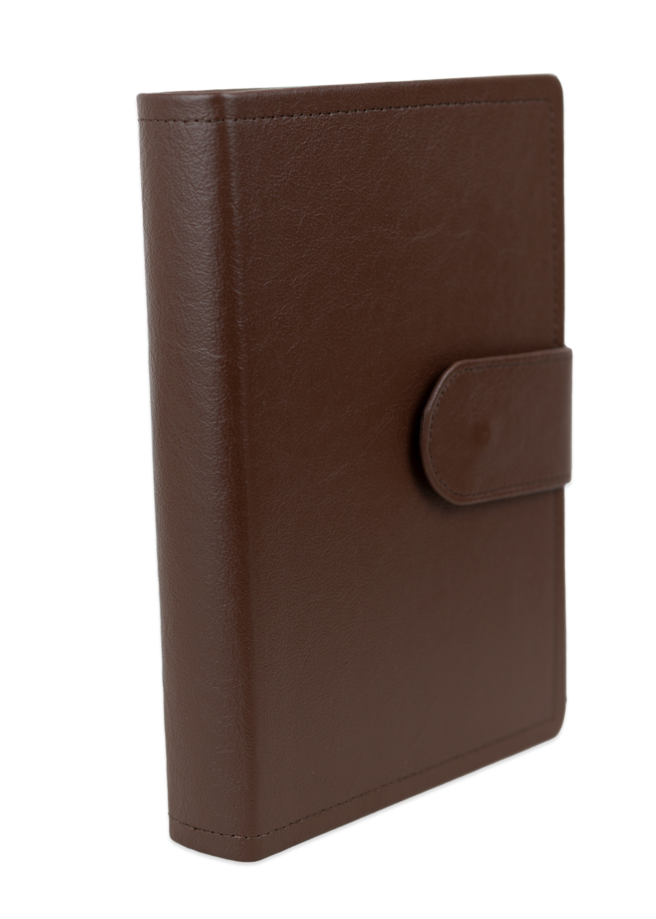 Biblia marime medie, maro, piele, inchidere baretă cu capsă, margini aurii, index, cuv. lui Isus cu rosu [MAR 057 PBI]