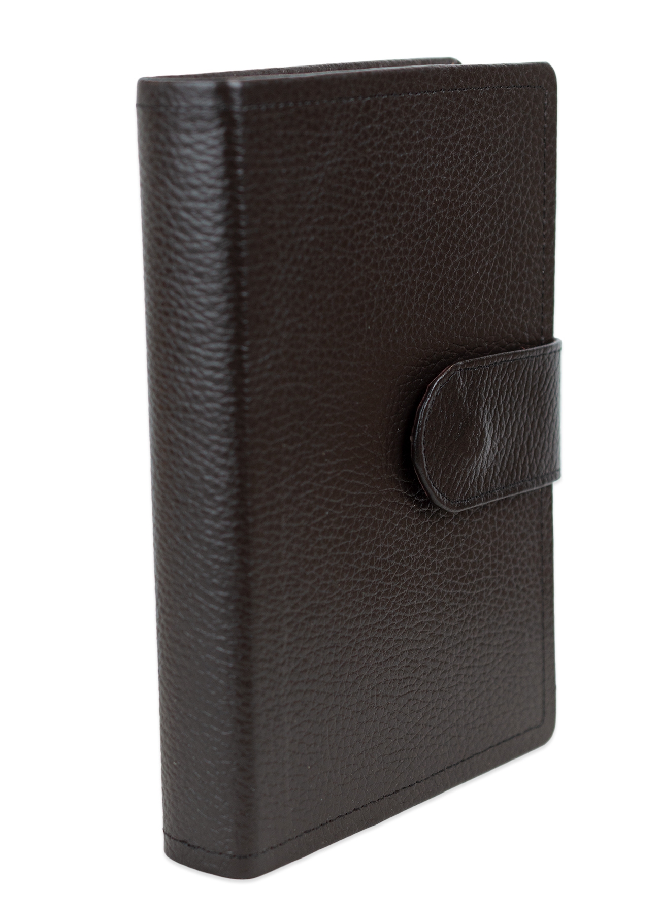 Biblia marime medie, maro închis, piele, inchidere baretă cu capsă, margini aurii, index, cuv. lui Isus cu rosu [MAR 057 PBI]