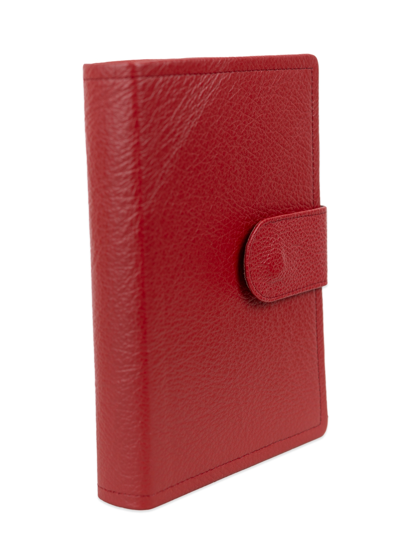 Biblia marime medie, roșu, piele, inchidere baretă cu capsă, margini aurii, index, cuv. lui Isus cu rosu [MAR 057 PBI]