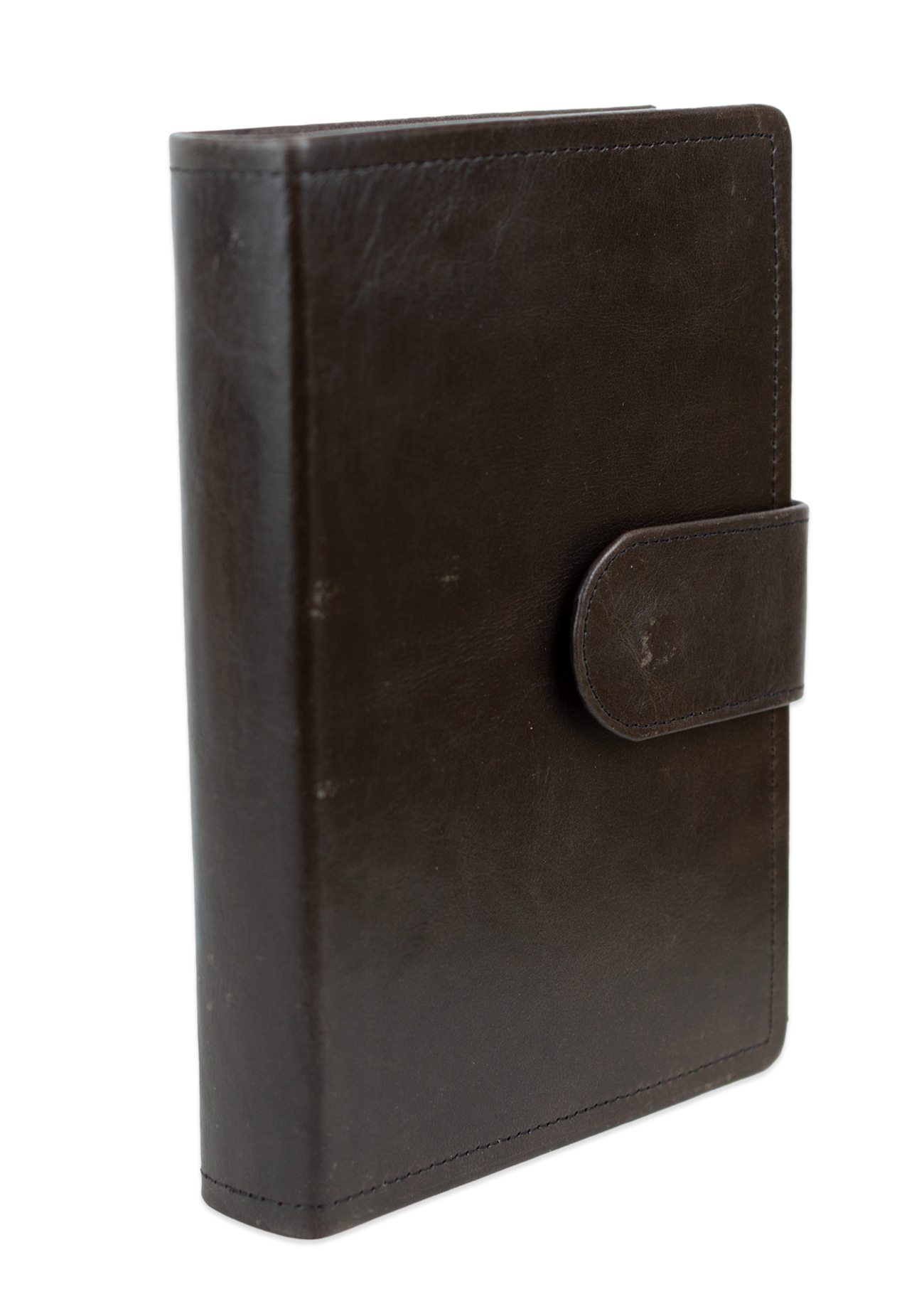 Biblia marime medie, maro închis, piele, inchidere baretă cu capsă, margini aurii, index, cuv. lui Isus cu rosu [MAR 057 PBI]