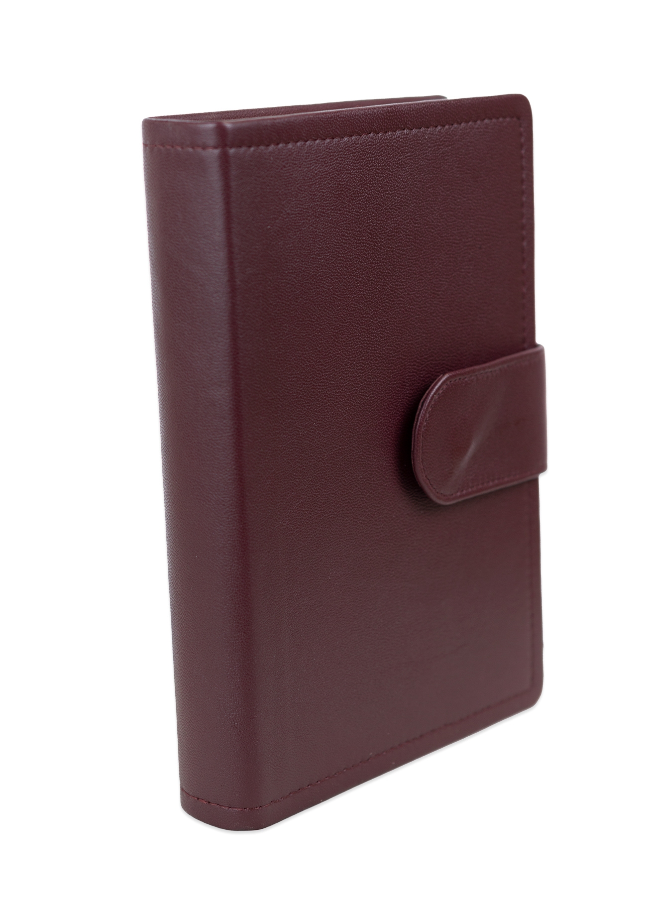 Biblia marime medie, vișiniu, piele, inchidere baretă cu capsă, margini aurii, index, cuv. lui Isus cu rosu [MAR 057 PBI]