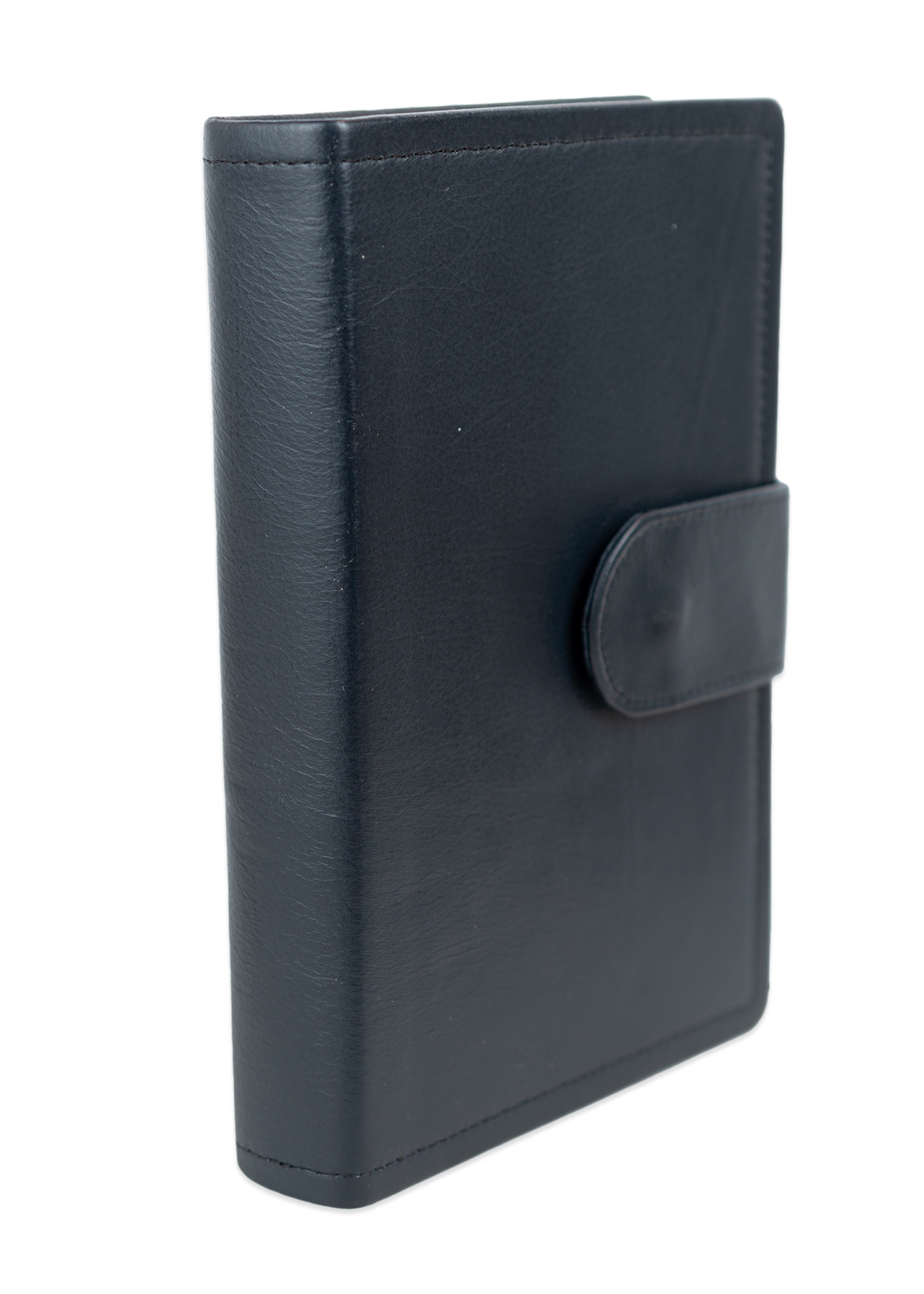 Biblia marime medie, bleumarin închis, piele, inchidere baretă cu capsă, margini aurii, index, cuv. lui Isus cu rosu [MAR 057 PBI]