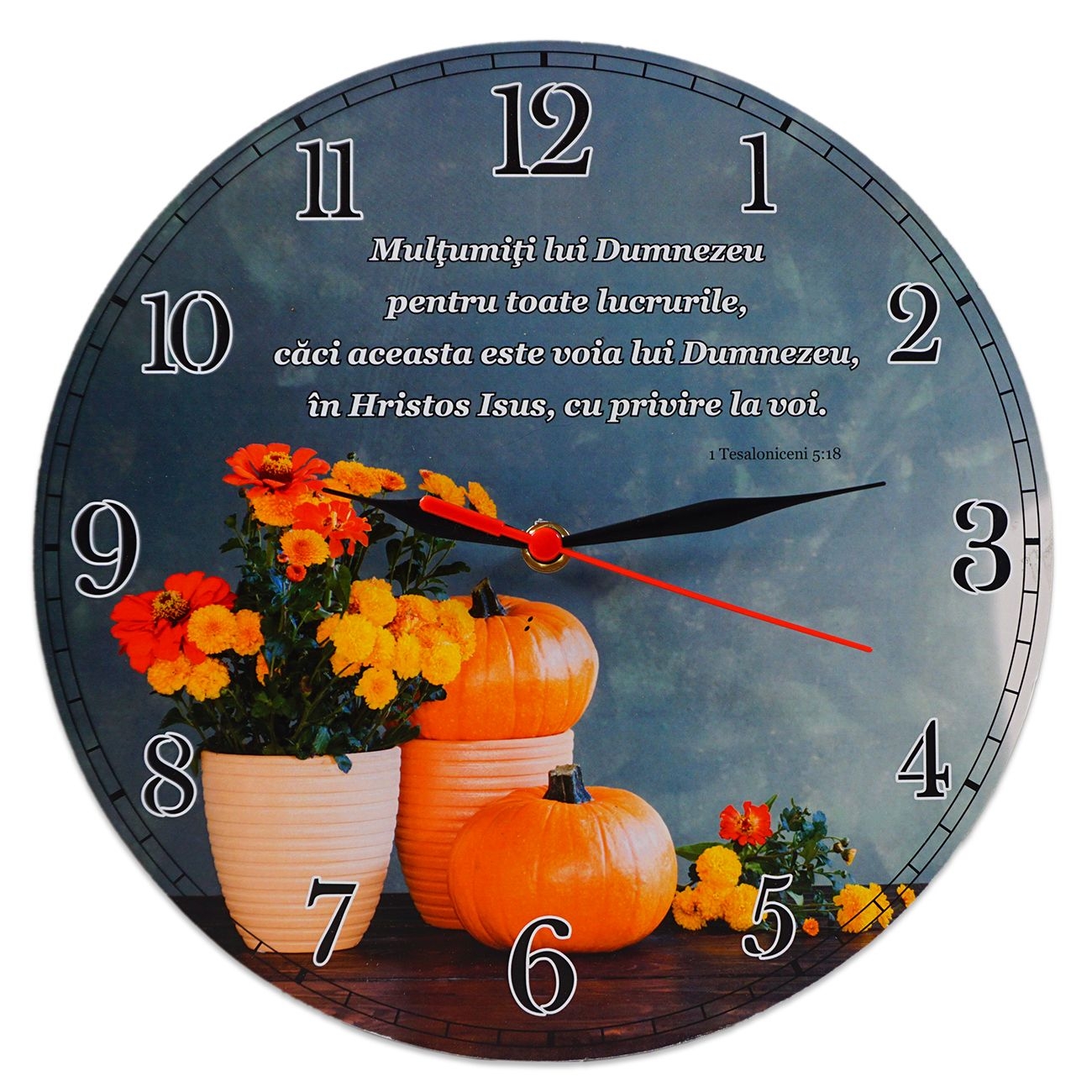 Ceas perete rotund cu mesaj creștin (30 cm) - Mulțumiți lui Dumnezeu pentru toate Ceas perete rotund cu mesaj creștin (30 cm) - Mulțumiți lui Dumnezeu pentru toate