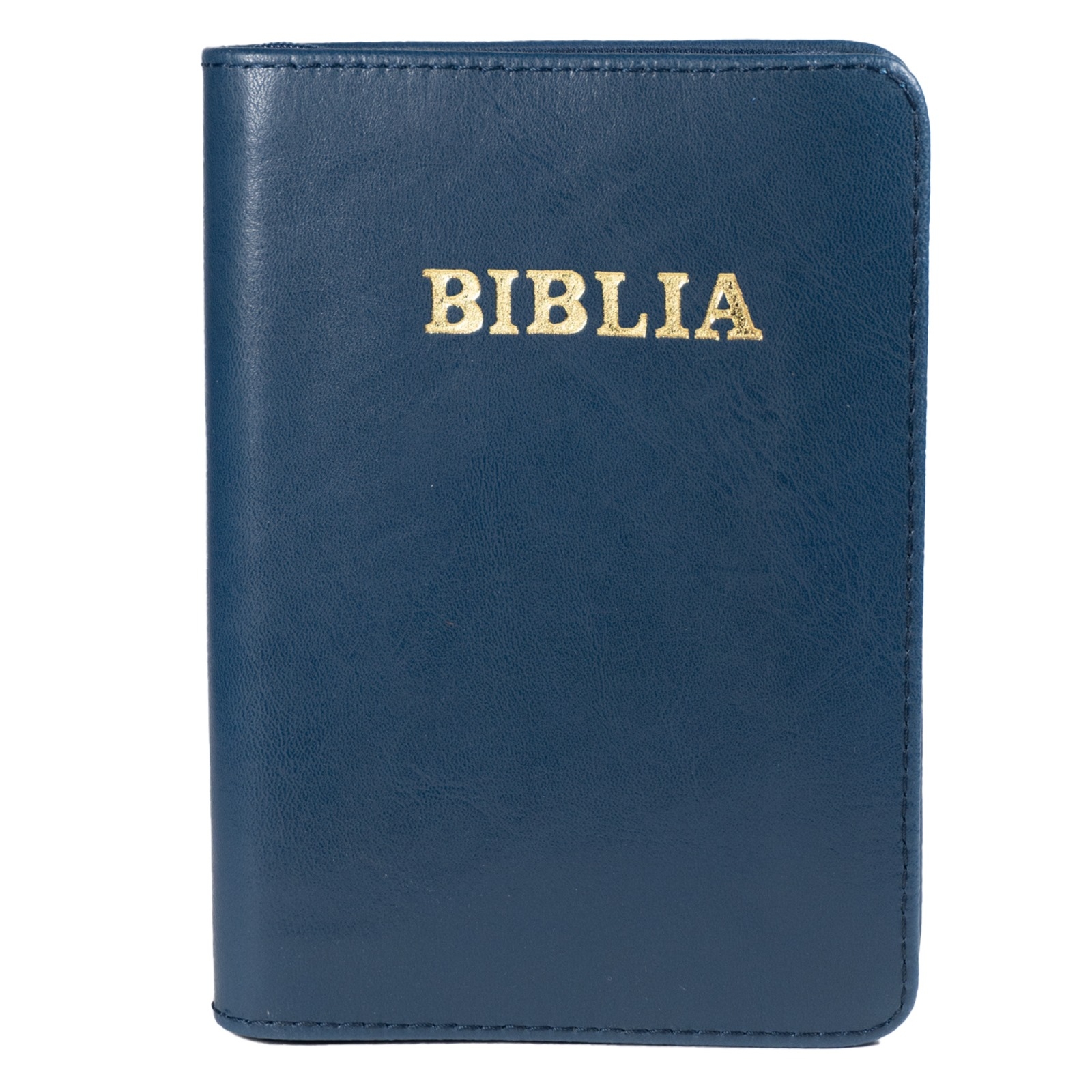 Biblia format mic, din piele, culoare, albastru,  index,  fermoar, margini argintii, cuv. lui Isus in rosu [047 PFI]